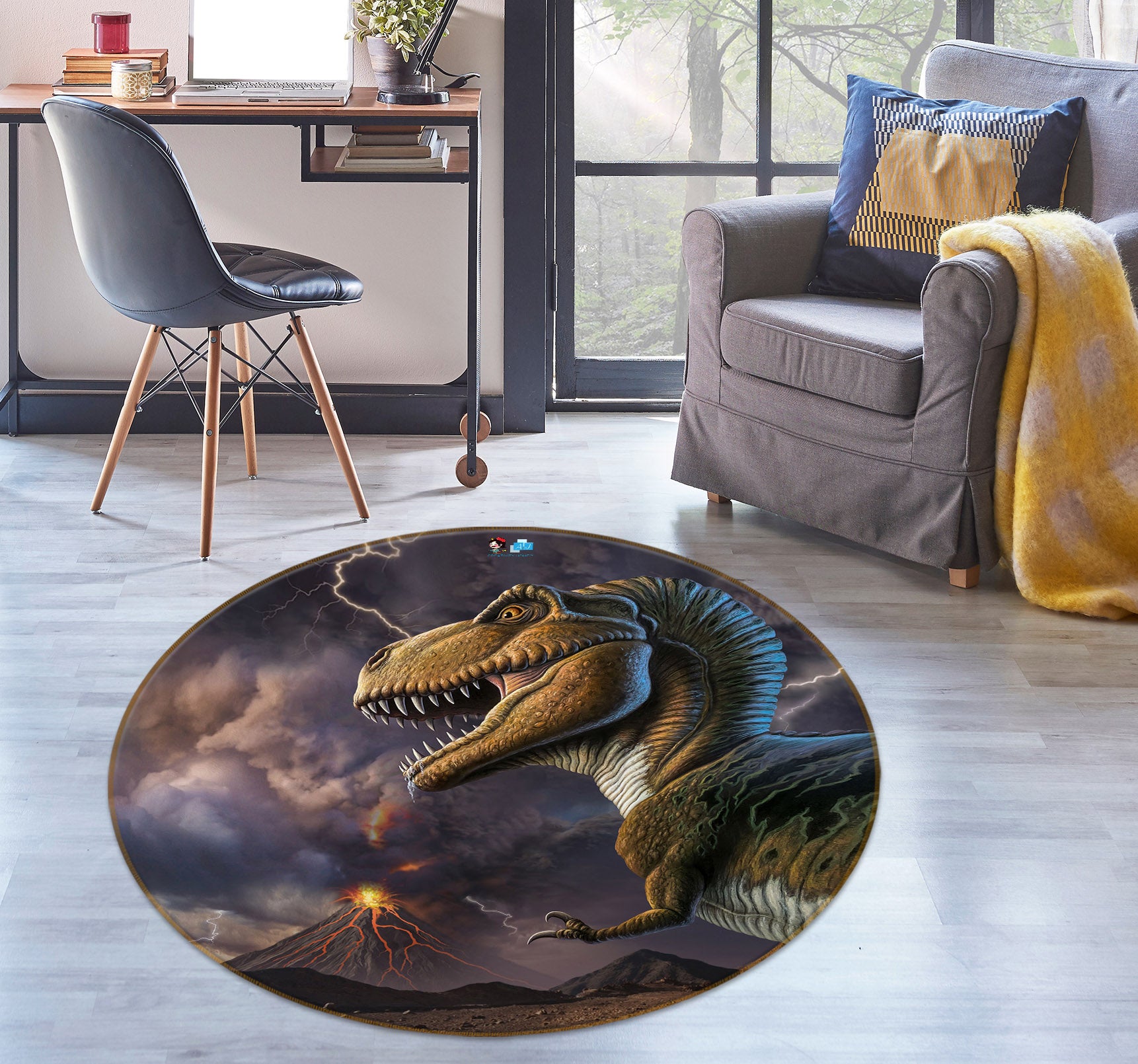 3D Volcanic Dinosaur 83148 Jerry LoFaro Rug Round Non Slip Rug Mat