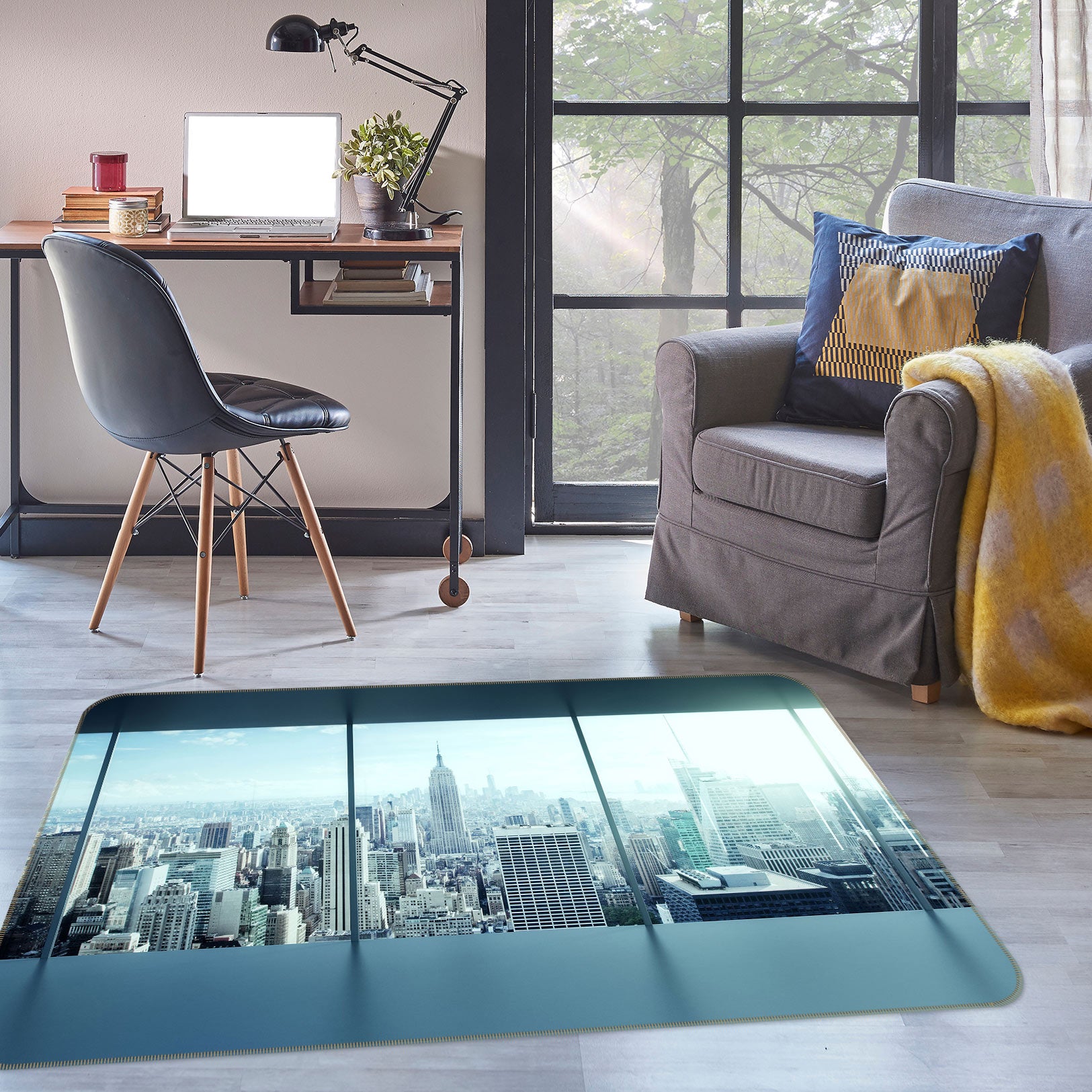 3D Tall Building Outside Window 77215 Non Slip Rug Mat