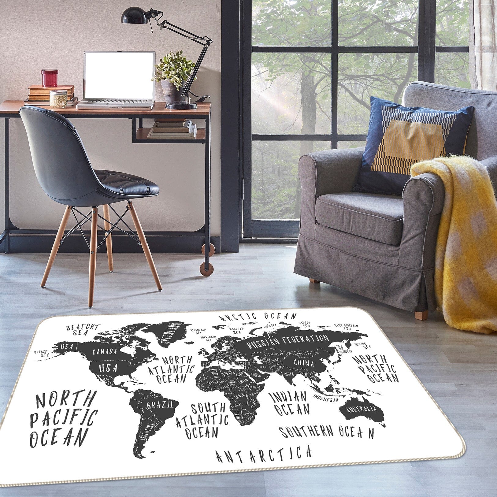 3D Grey Stone 296 World Map Non Slip Rug Mat Mat AJ Creativity Home