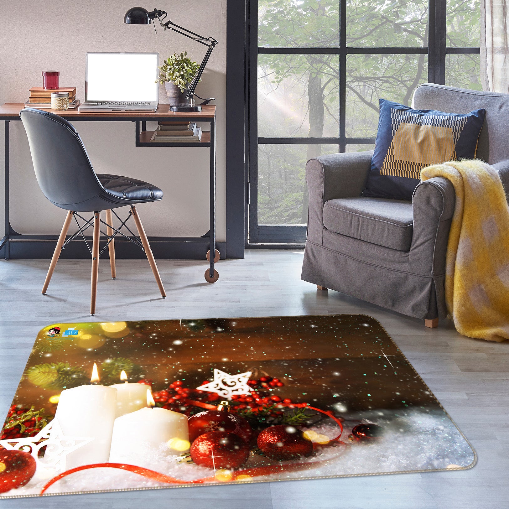 3D White Candle 55087 Christmas Non Slip Rug Mat Xmas