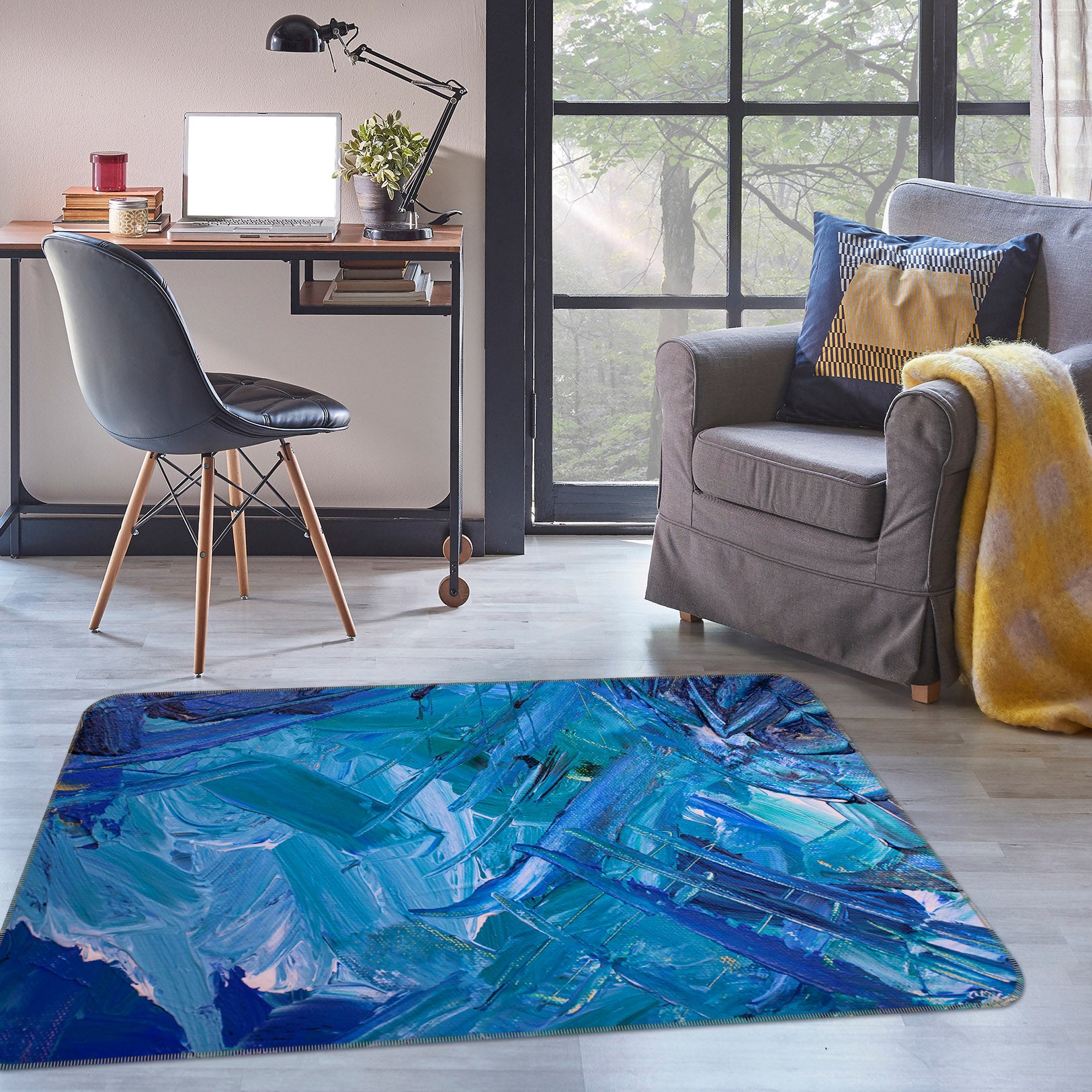 3D Blue Pattern 27125 Non Slip Rug Mat