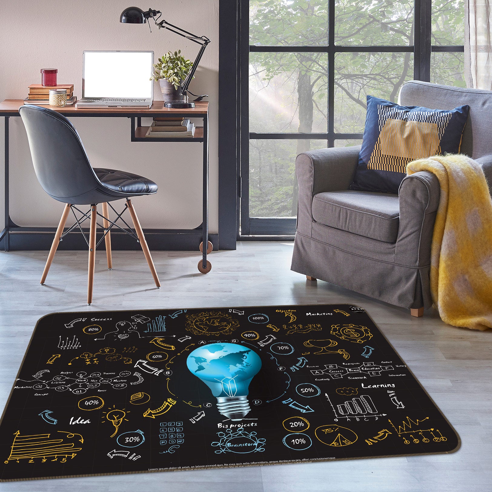 3D Blue Light Bulb 77164 Non Slip Rug Mat