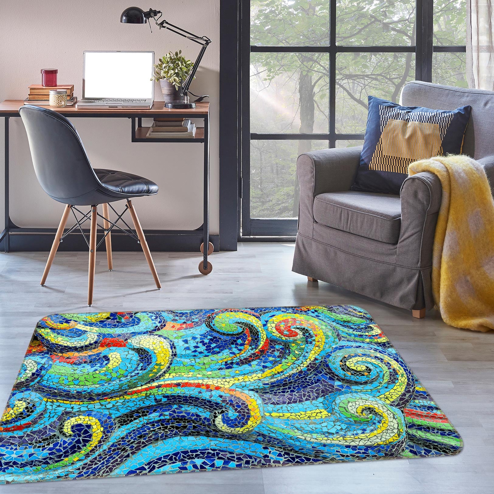 3D Blue Pattern 33010 Non Slip Rug Mat