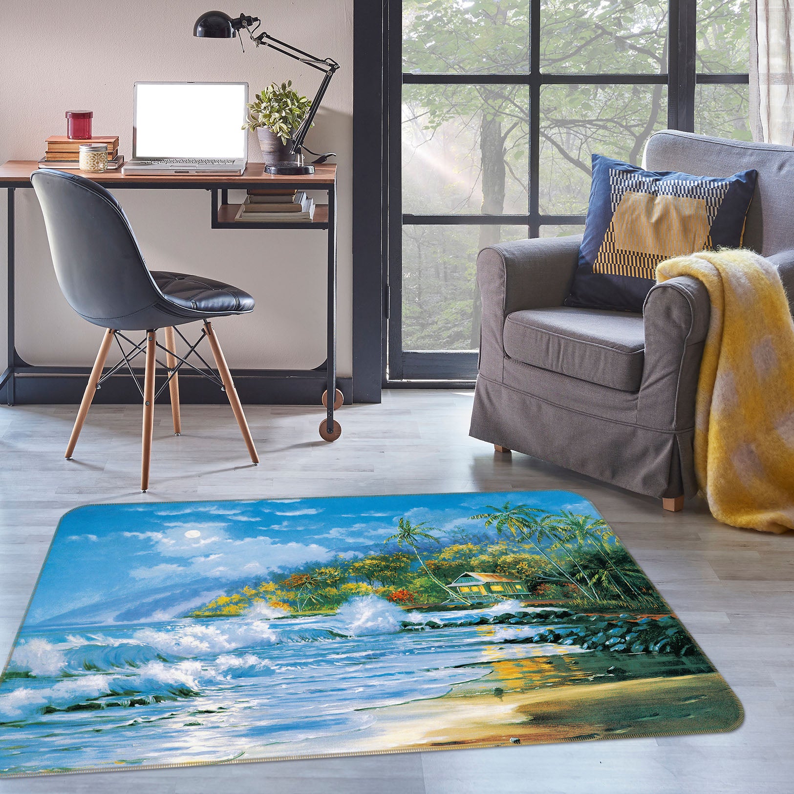 3D Seaside Coconut Tree 33167 Non Slip Rug Mat