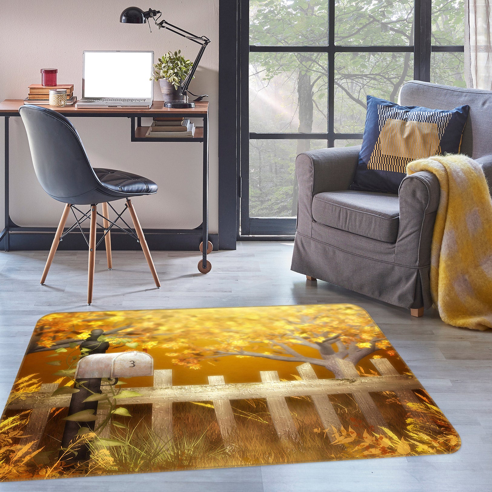 3D White Fence 75183 Non Slip Rug Mat