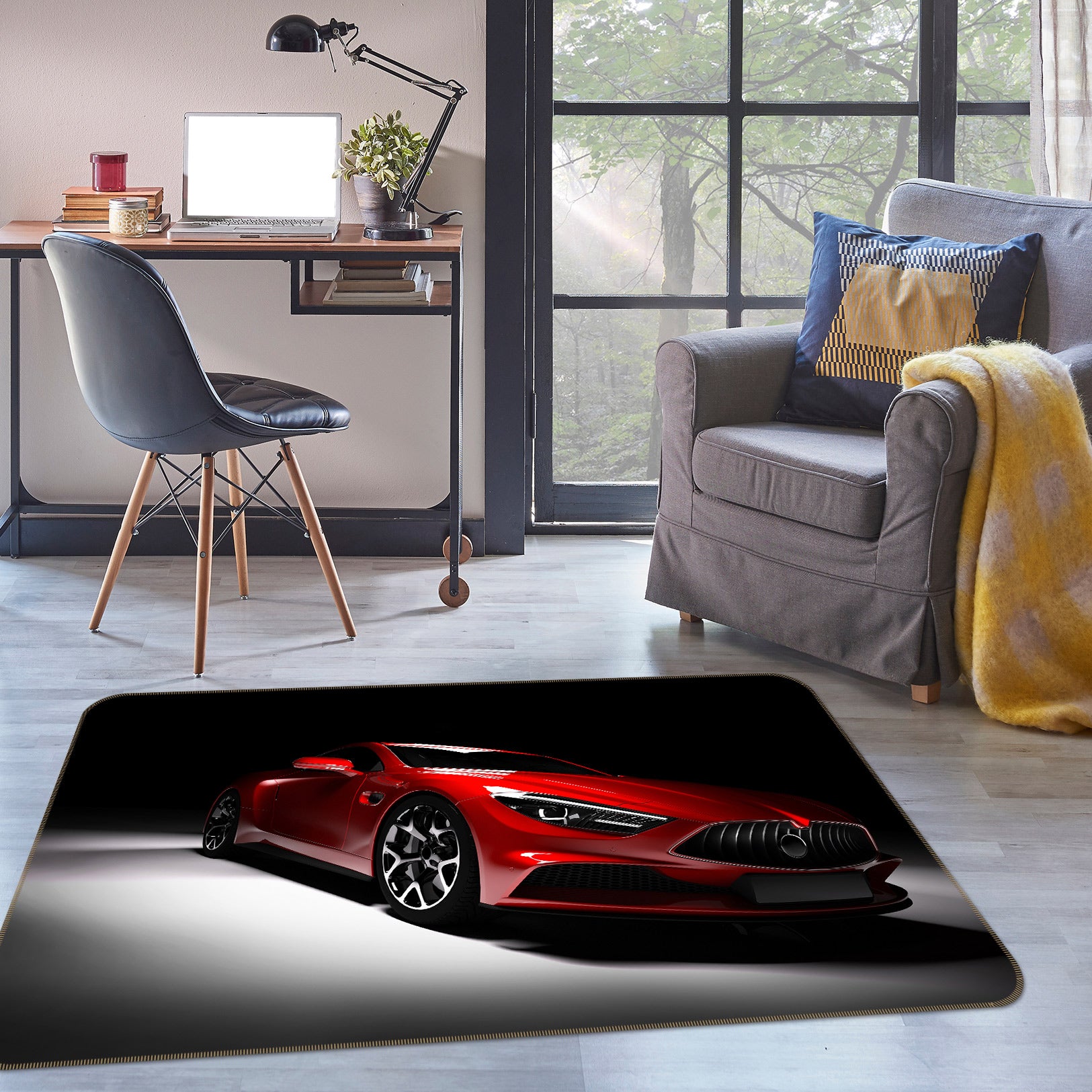 3D Red Car 68016 Vehicle Non Slip Rug Mat