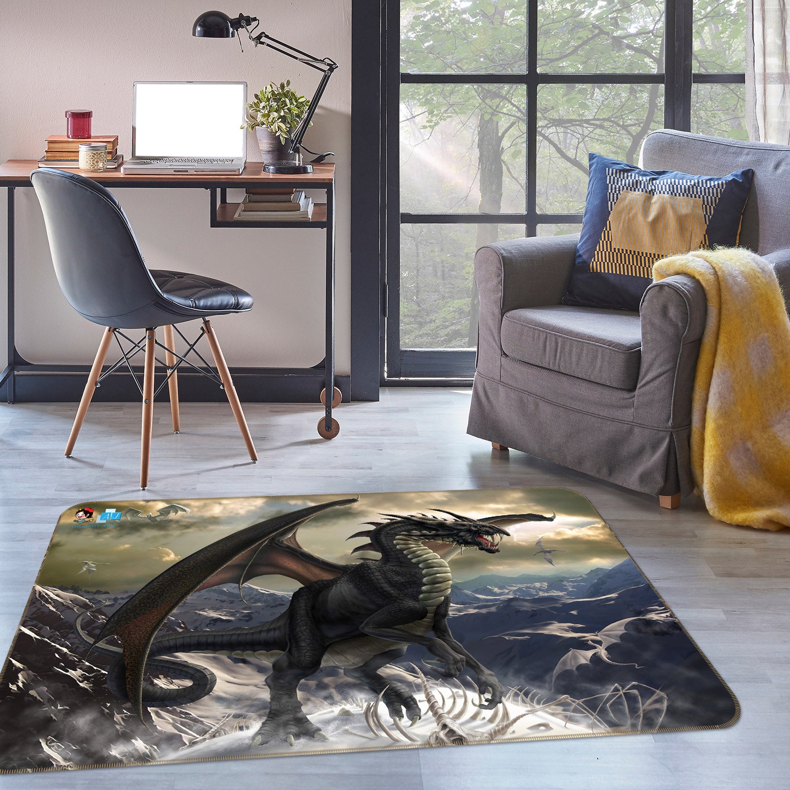 3D Fly Dragon 4103 Tom Wood Rug Non Slip Rug Mat