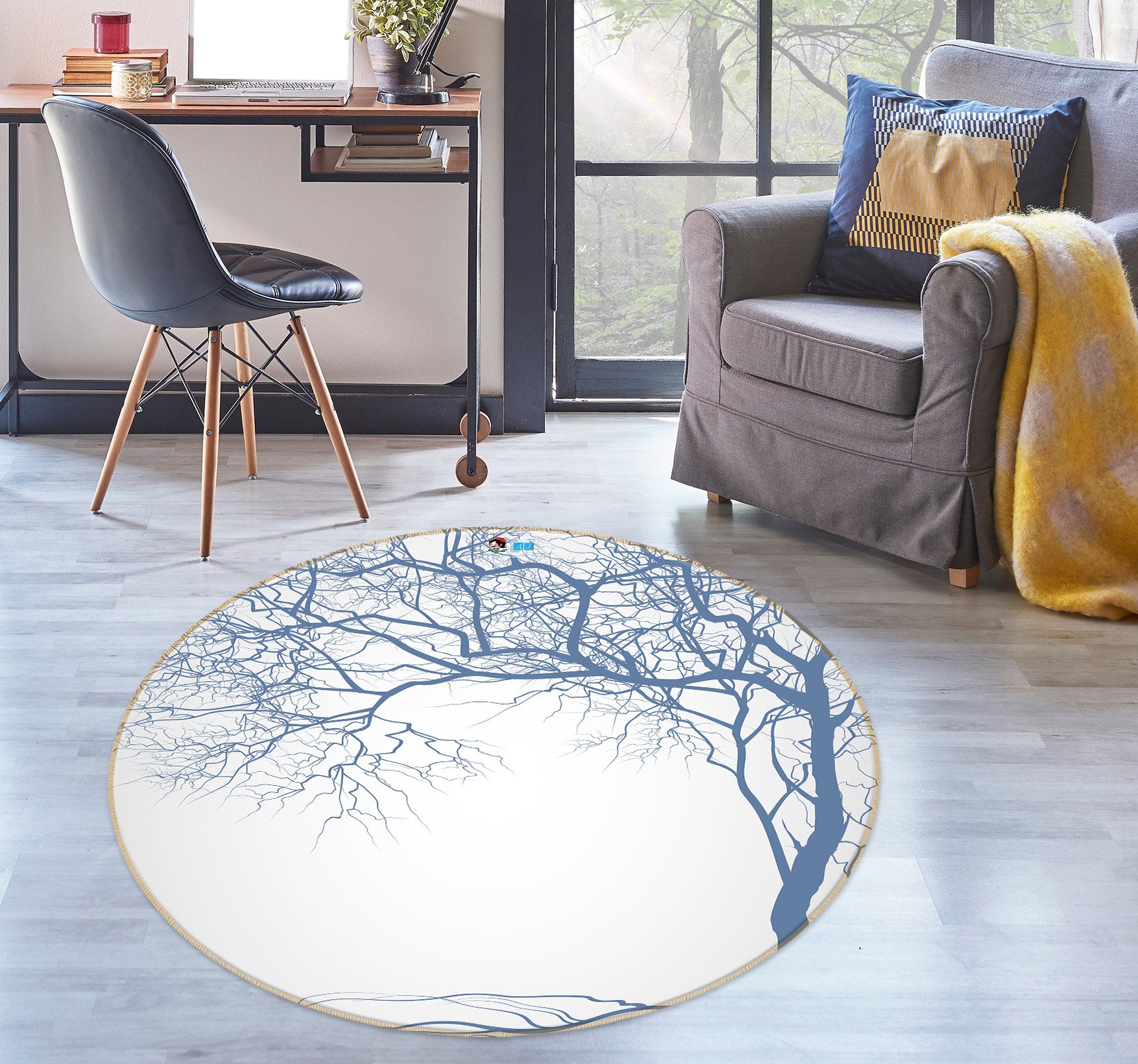 3D Dead Tree 72267 Round Non Slip Rug Mat