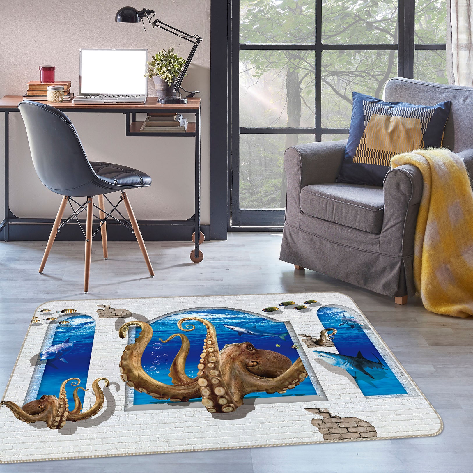 3D Window Octopus Tentacles 35161 Non Slip Rug Mat