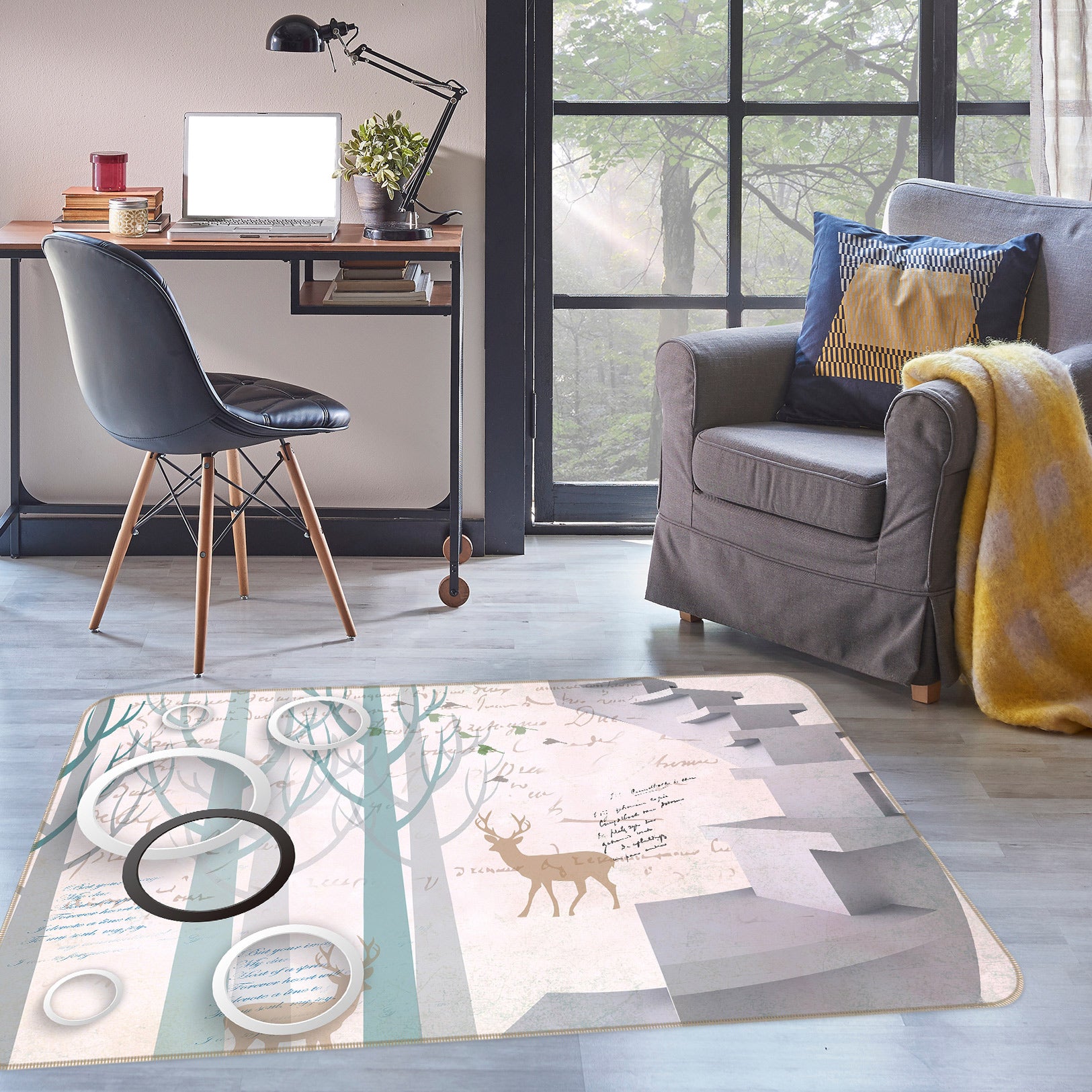 3D Ring Tree Deer 77235 Non Slip Rug Mat