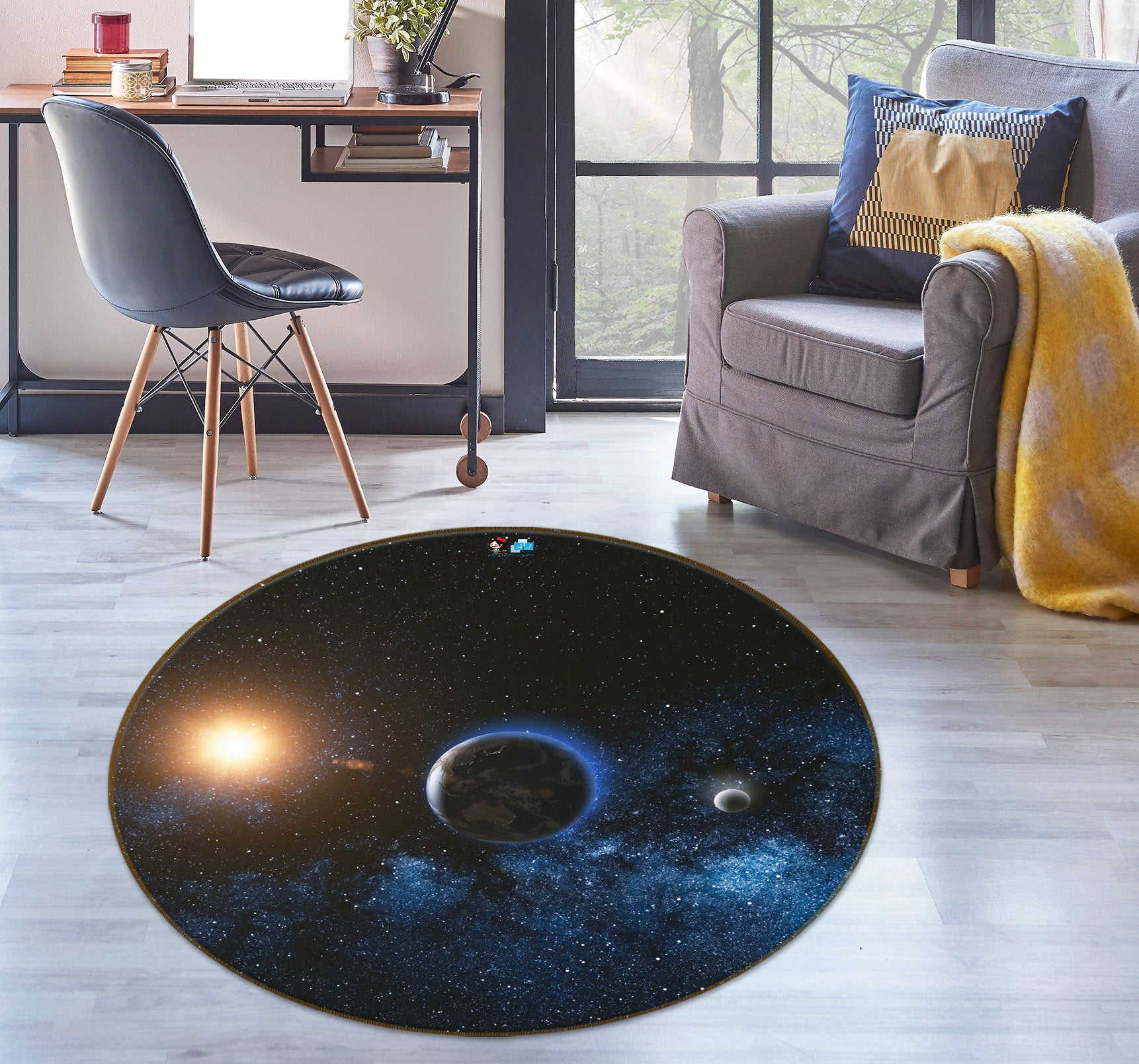 3D Starry Planet 75106 Round Non Slip Rug Mat