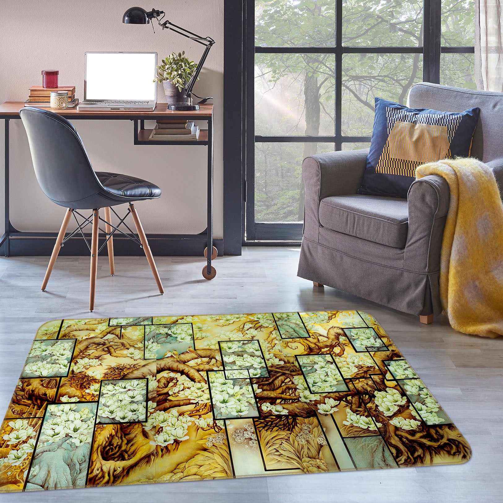 3D Tree Square Pattern 32091 Non Slip Rug Mat