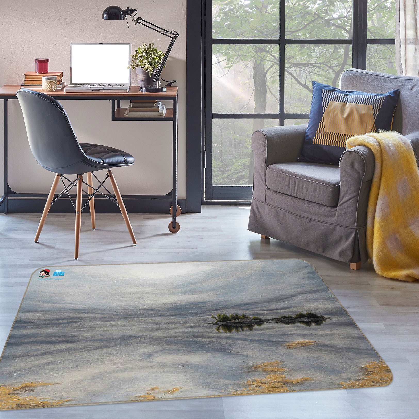 3D Grey Sky 1885 Marina Zotova Rug Non Slip Rug Mat