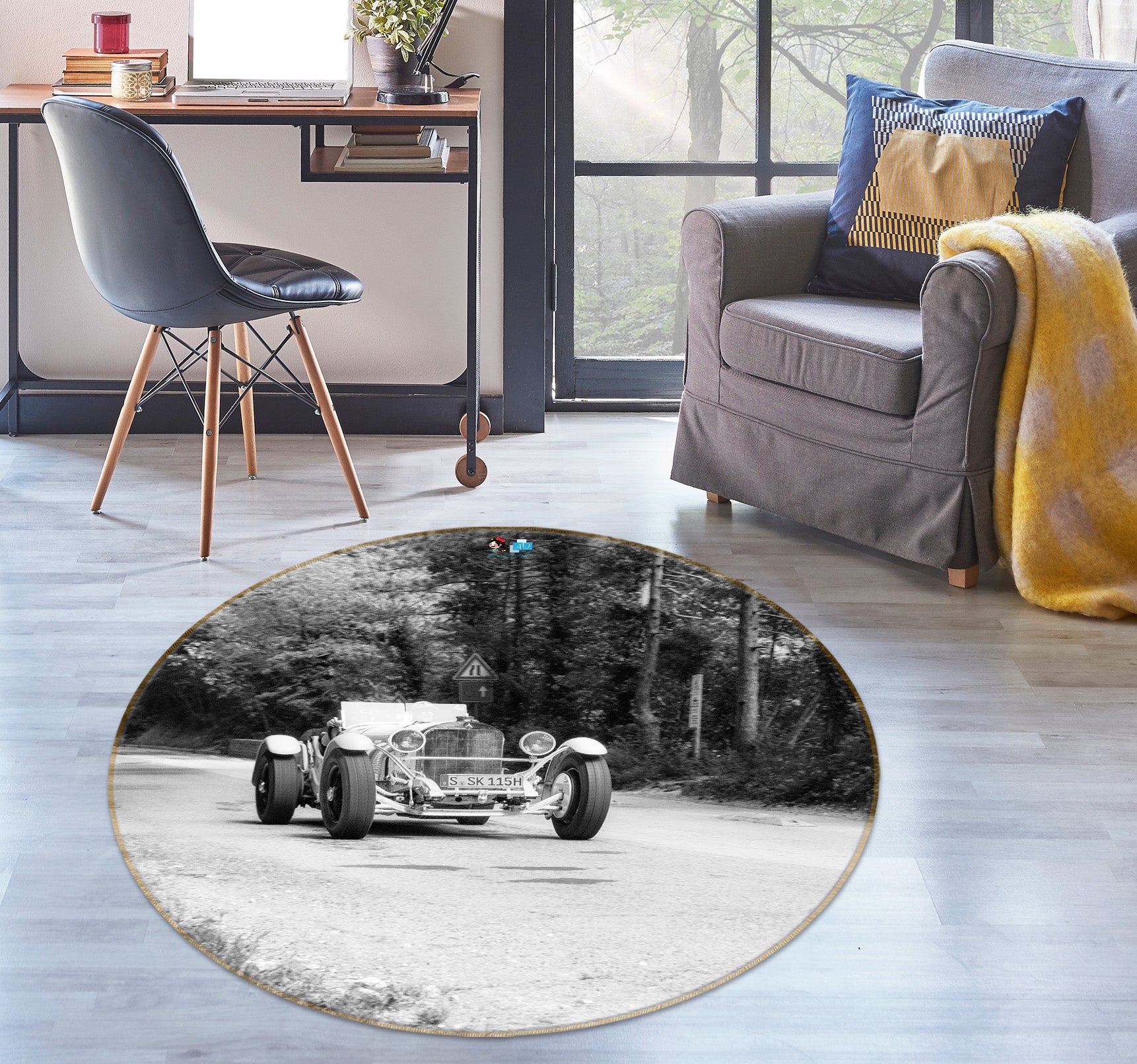 3D Car 74186 Round Non Slip Rug Mat