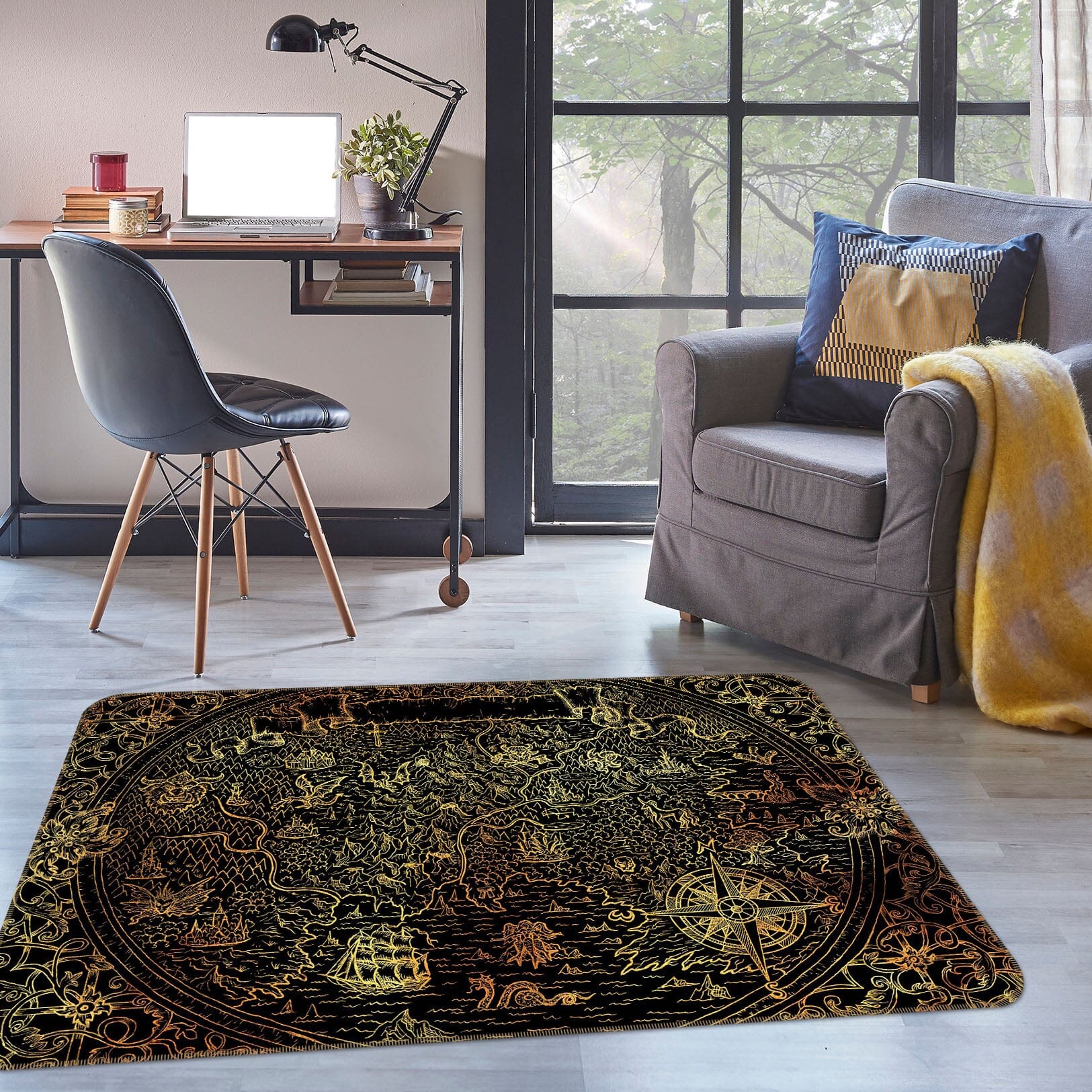 3D Golden Ship 309 World Map Non Slip Rug Mat Mat AJ Creativity Home