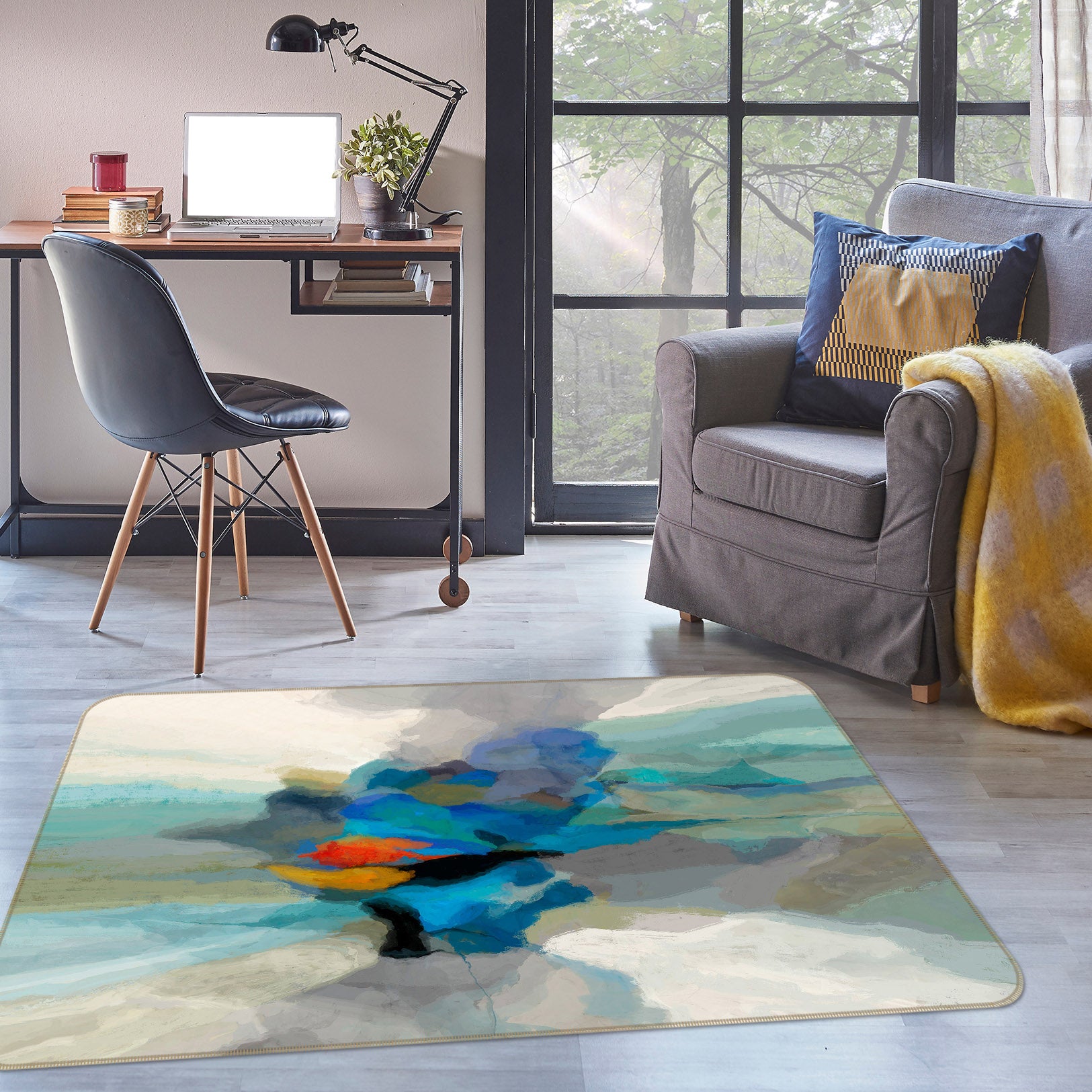 3D Blue Color Ink Texture 84005 Michael Tienhaara Rug Non Slip Rug Mat