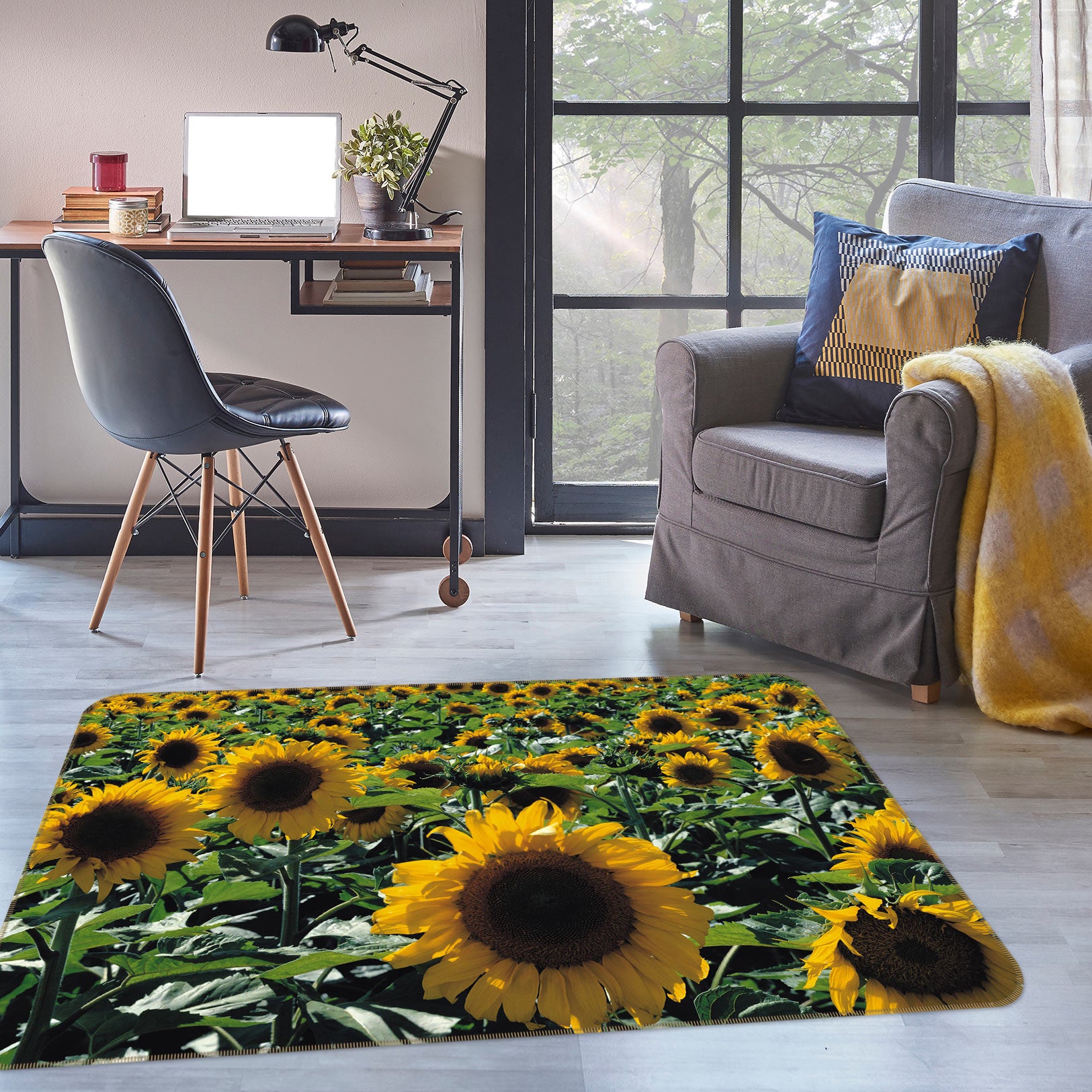 3D Sunflower Bush 75257 Non Slip Rug Mat