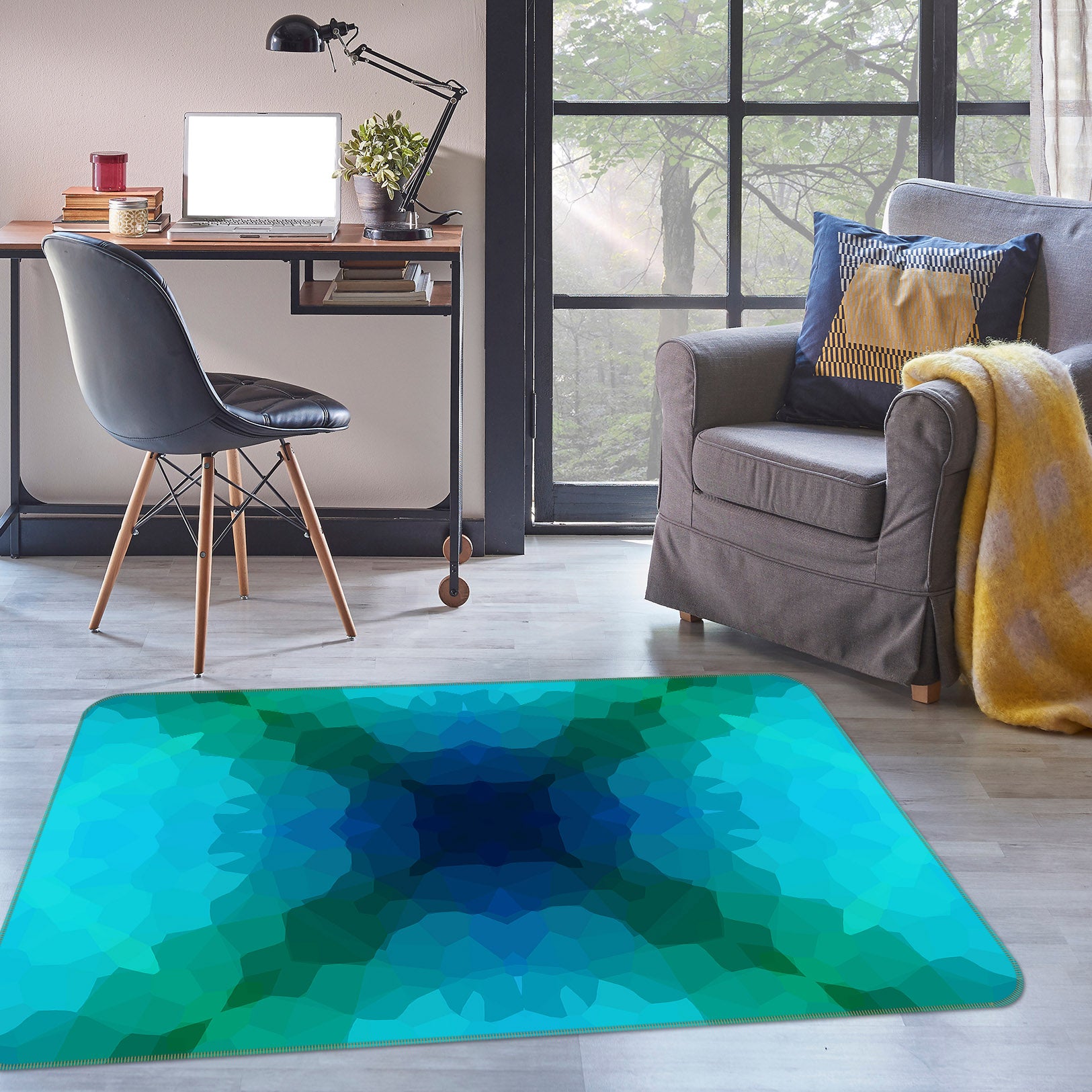 3D Shades Of Blue Green 70050 Shandra Smith Rug Non Slip Rug Mat
