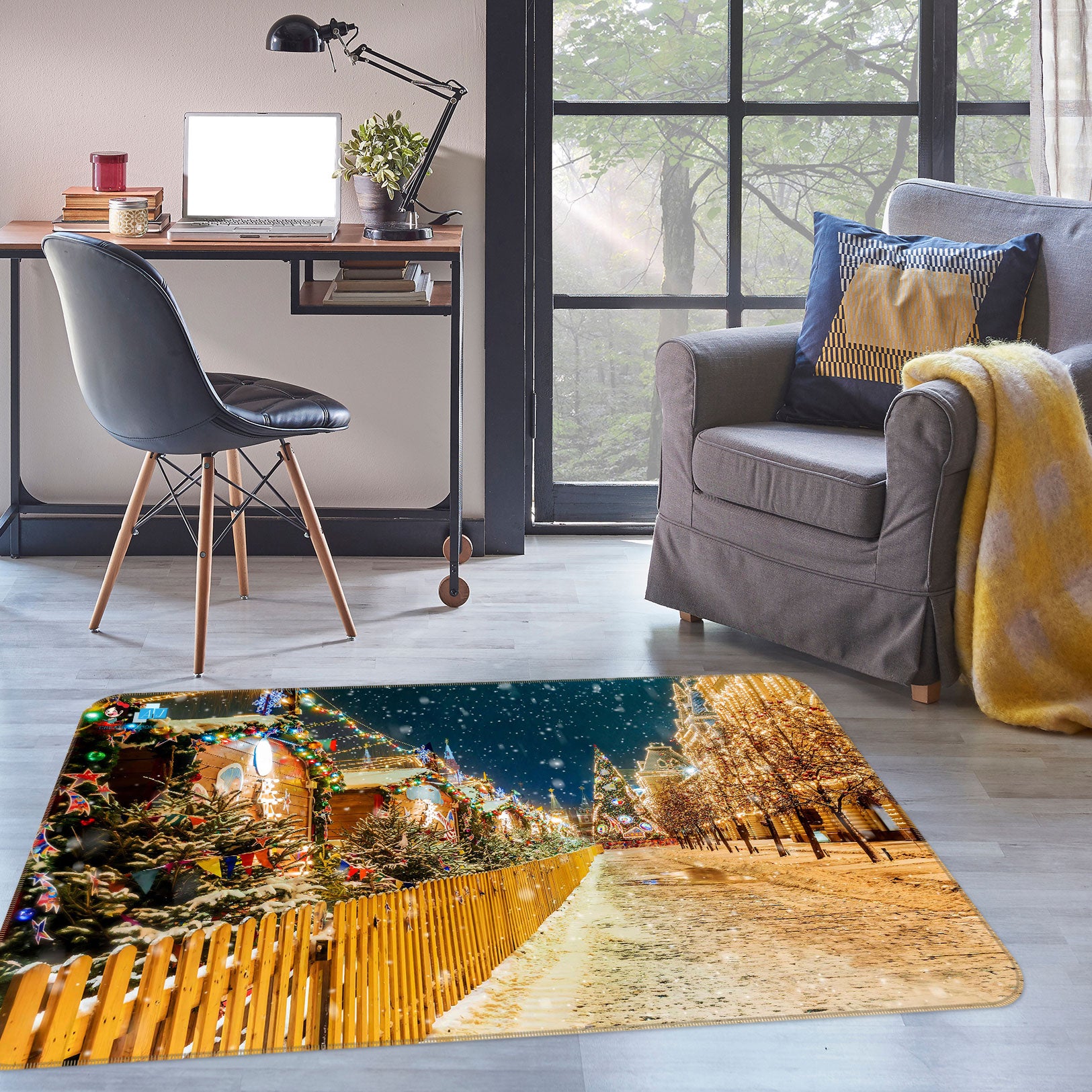 3D Street Snow 54249 Christmas Non Slip Rug Mat Xmas