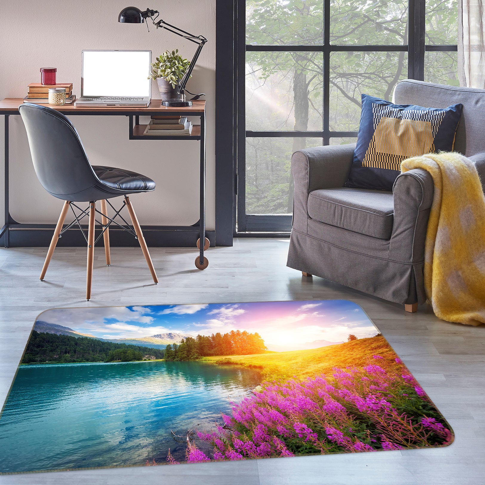 3D Flowers Lake 76224 Non Slip Rug Mat