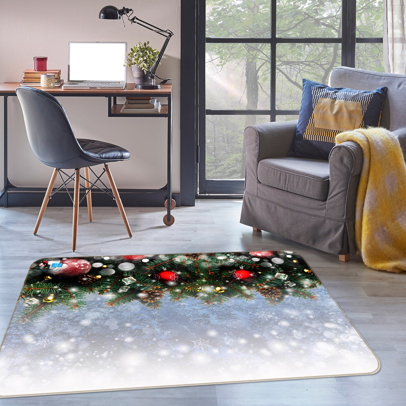 3D Snowflake Branches 55102 Christmas Non Slip Rug Mat Xmas