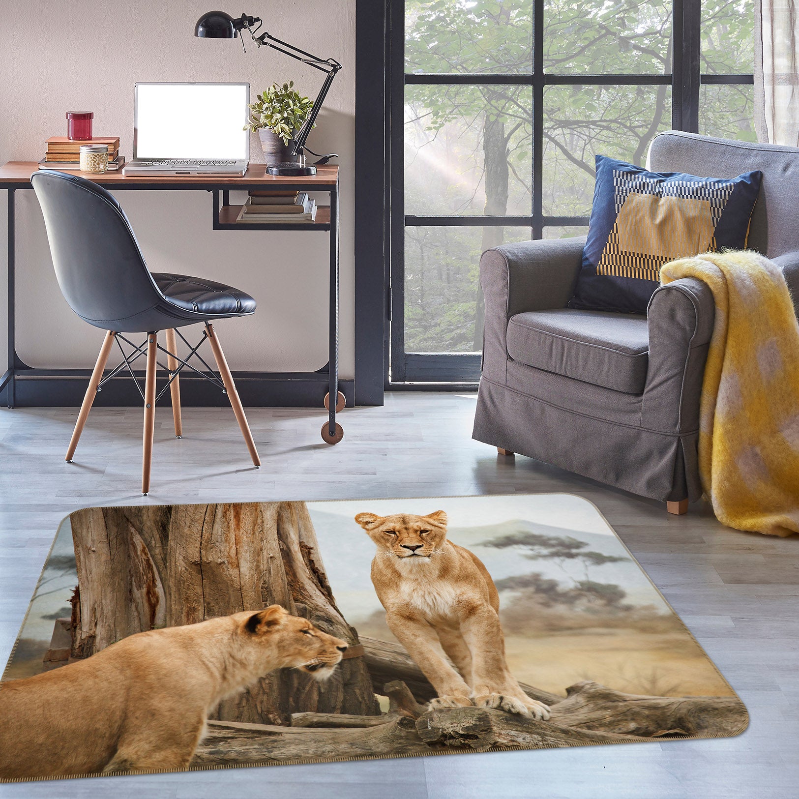 3D Tree Lion 043 Animal Non Slip Rug Mat