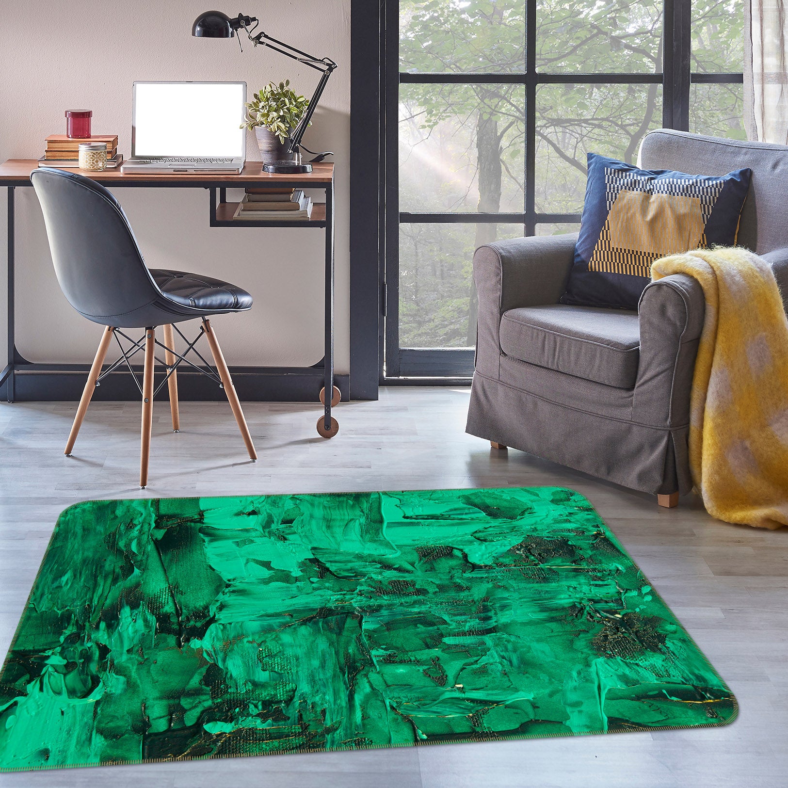 3D Green Pattern 27122 Non Slip Rug Mat