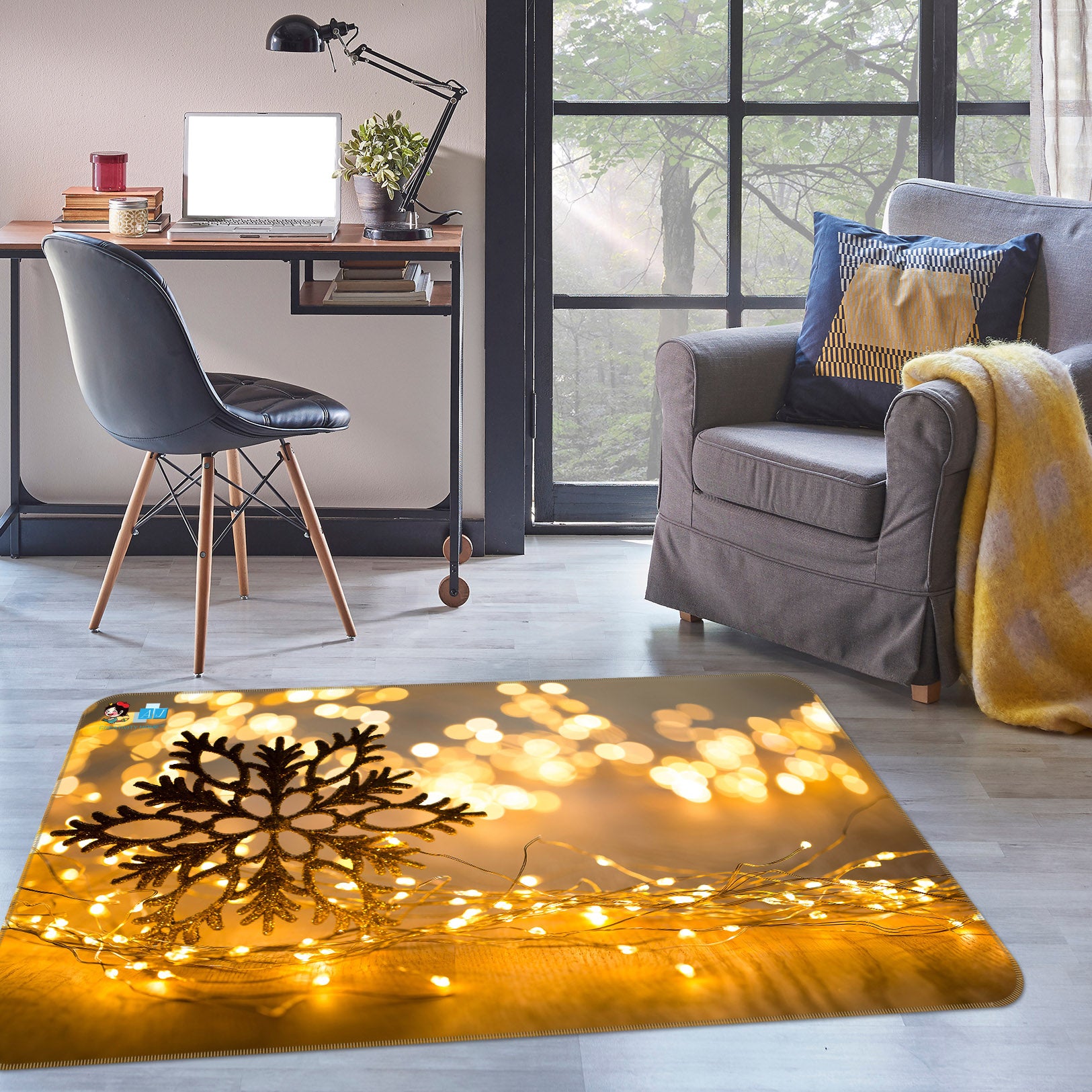 3D Snowflake Light 55052 Christmas Non Slip Rug Mat Xmas