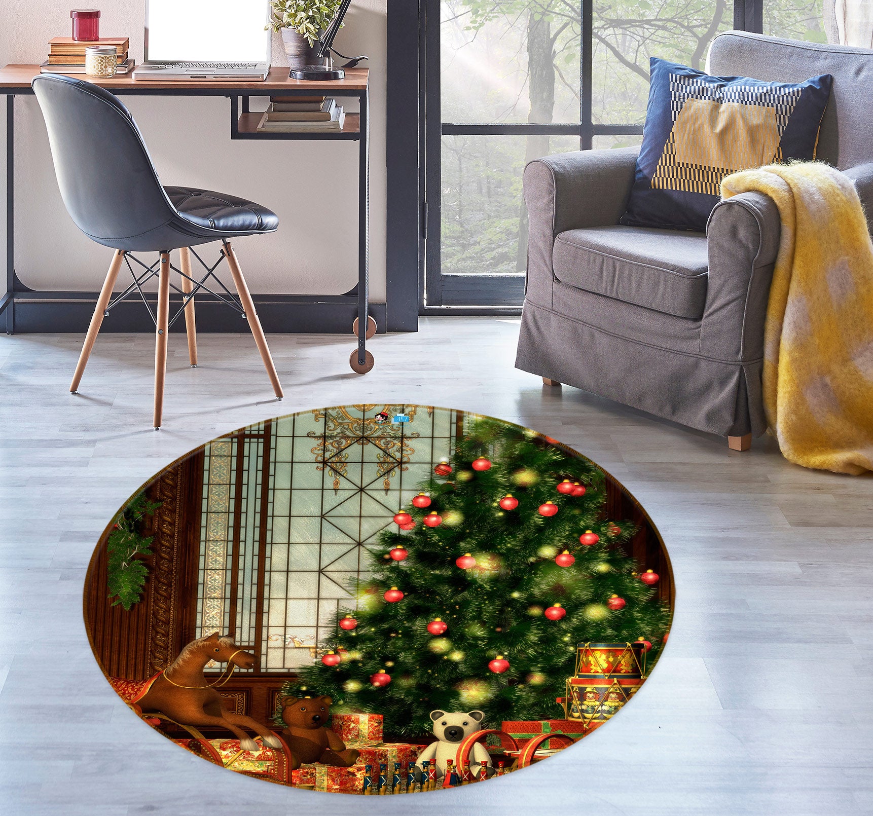 3D Tree 54003 Christmas Round Non Slip Rug Mat Xmas
