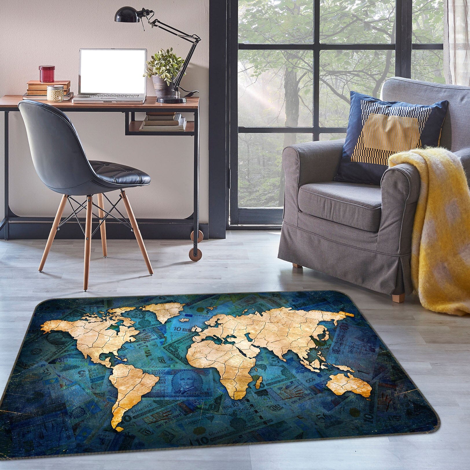 3D Golden Land 239 World Map Non Slip Rug Mat Mat AJ Creativity Home