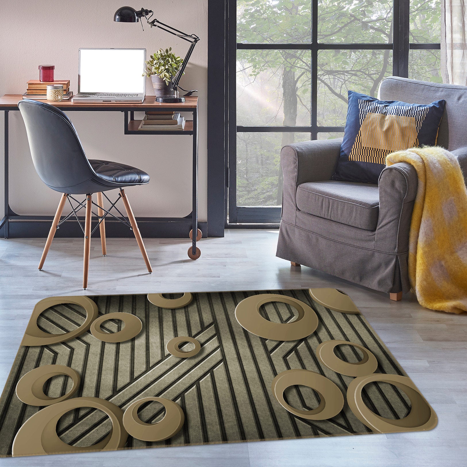 3D Circular Pattern 77038 Non Slip Rug Mat