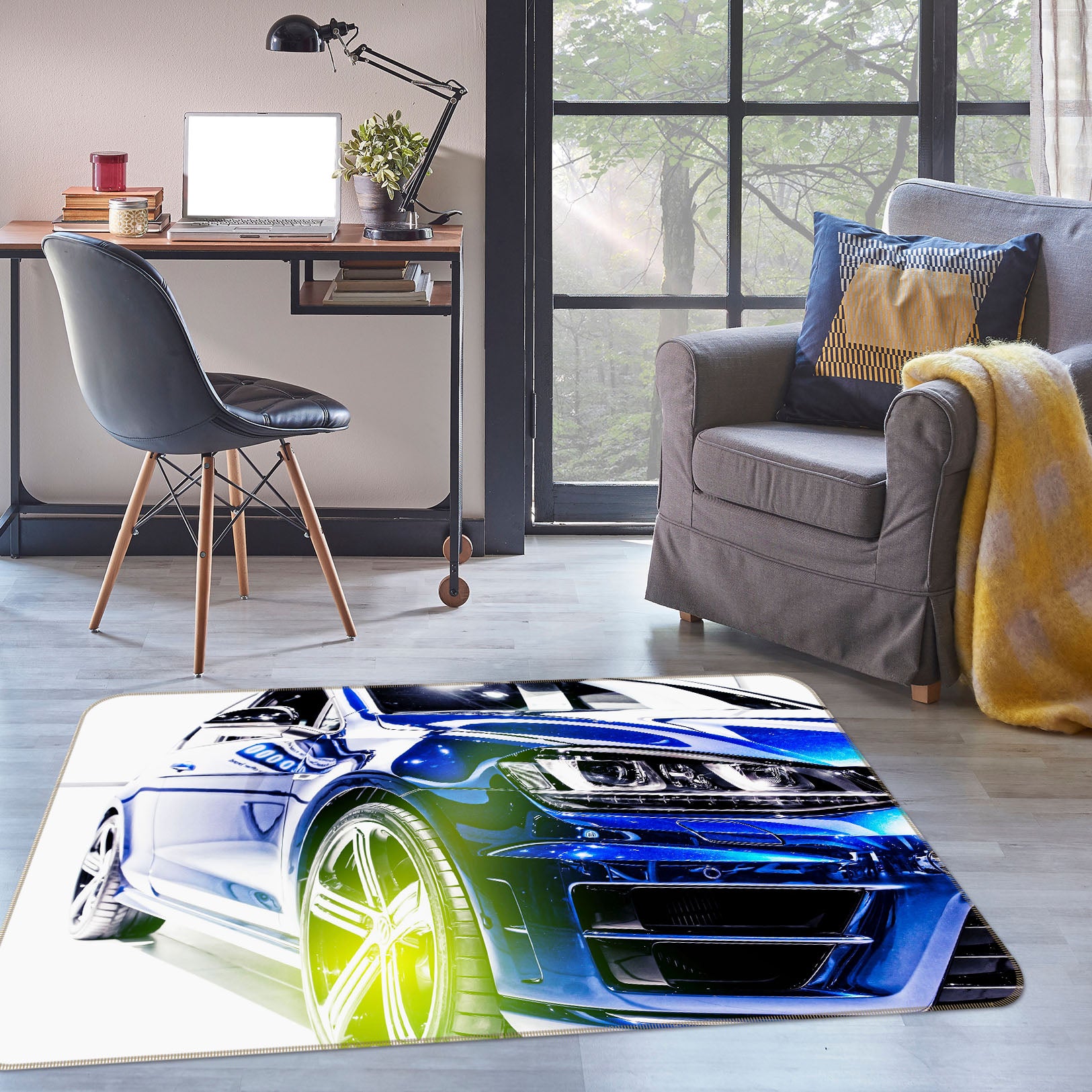 3D Blue Car 42105 Vehicle Non Slip Rug Mat
