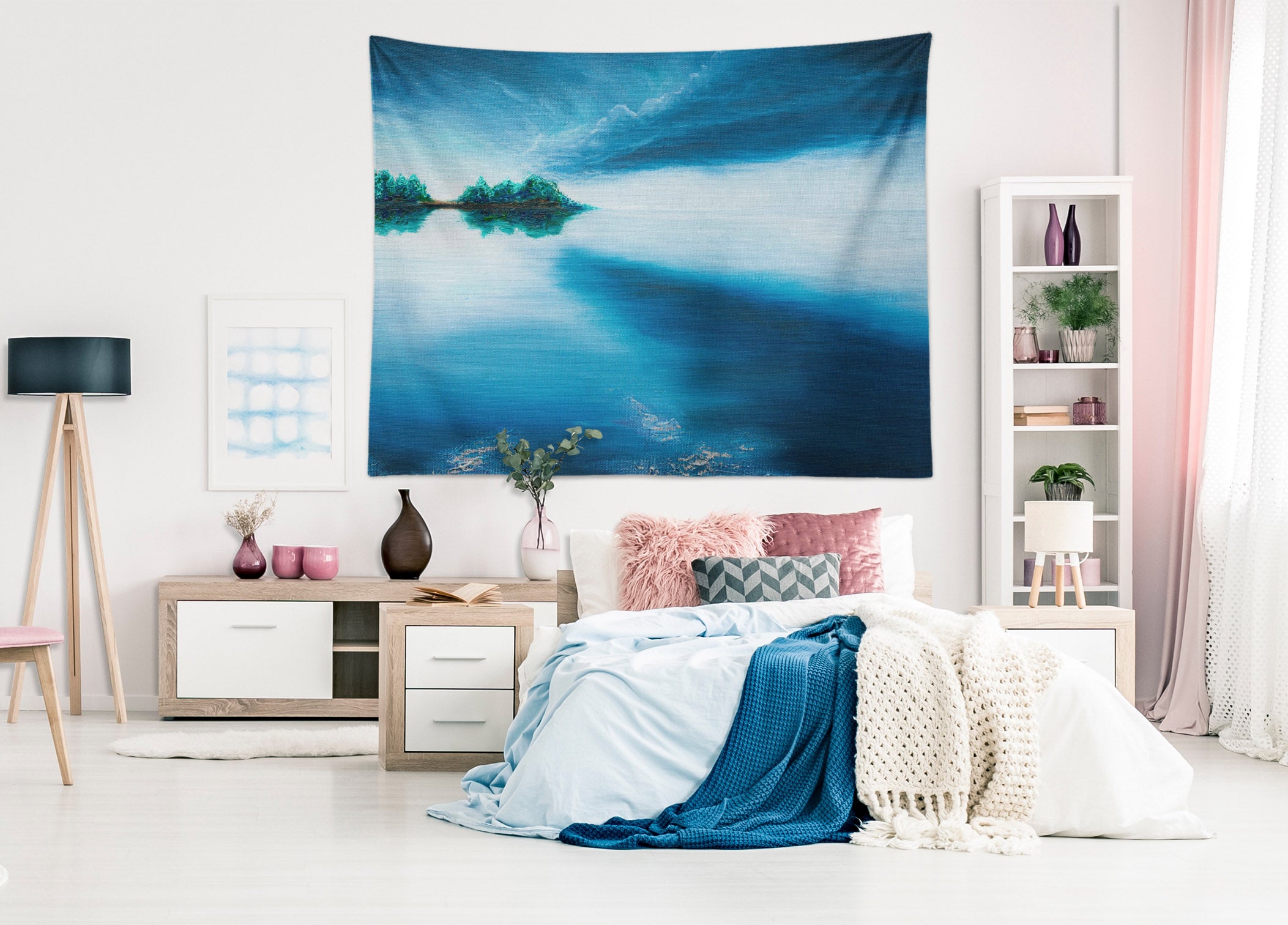 3D Hand Drawn Blue Lake 861 Marina Zotova Tapestry Hanging Cloth Hang