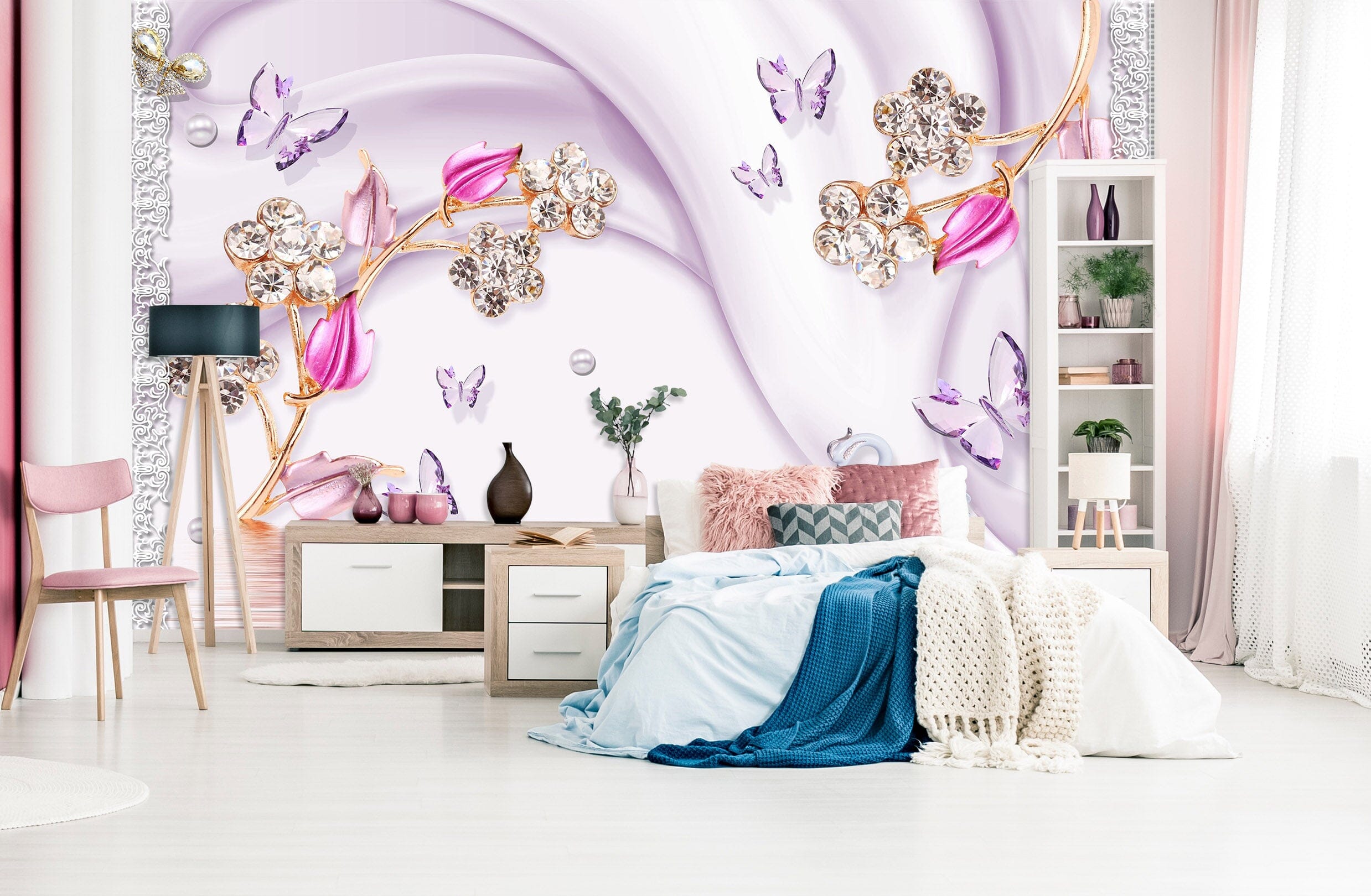 3D Pink Flowers 1528 Wall Murals Wallpaper AJ Wallpaper 2