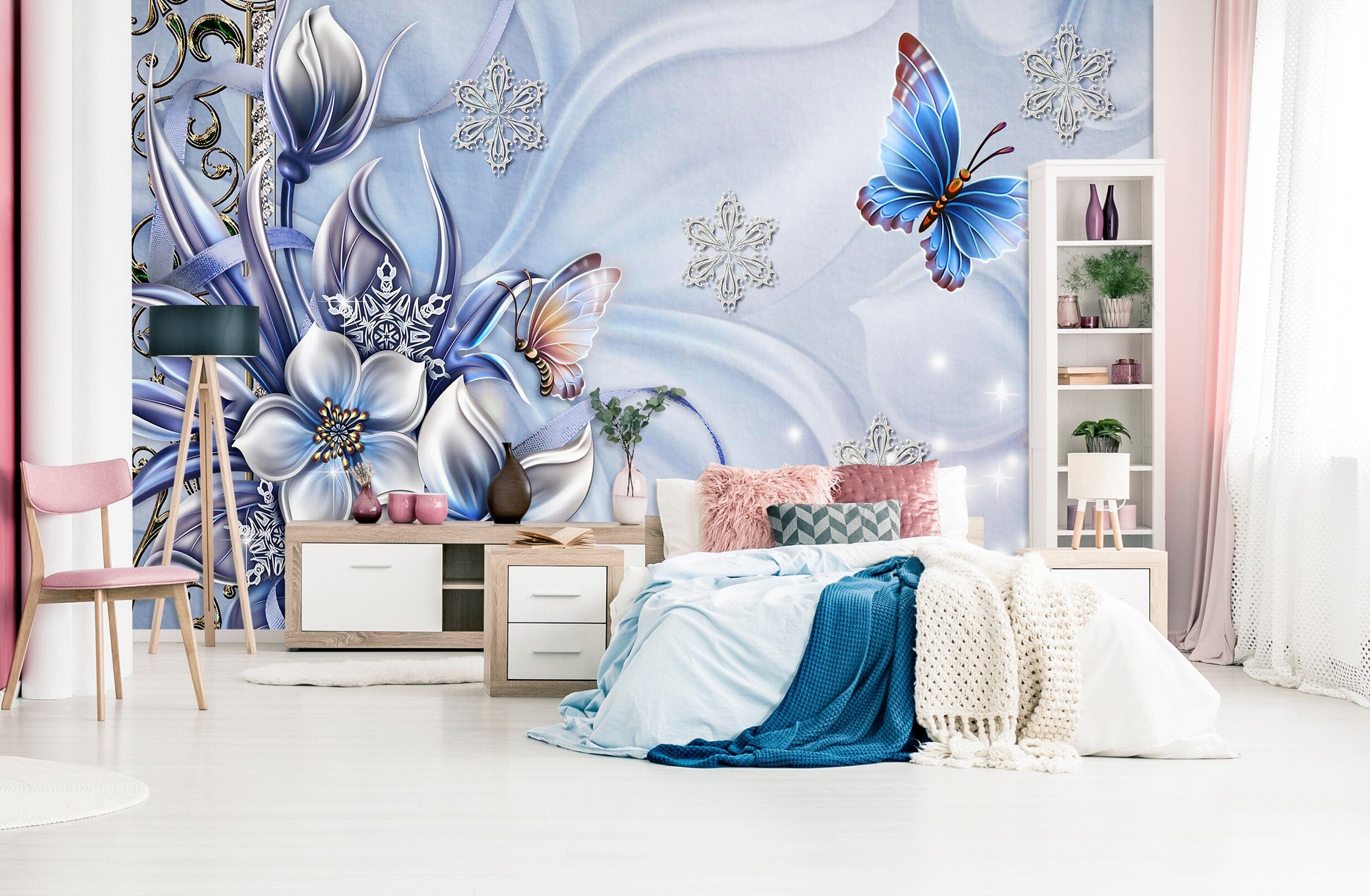 3D Flower Butterfly 1709 Wall Murals Wallpaper AJ Wallpaper 2