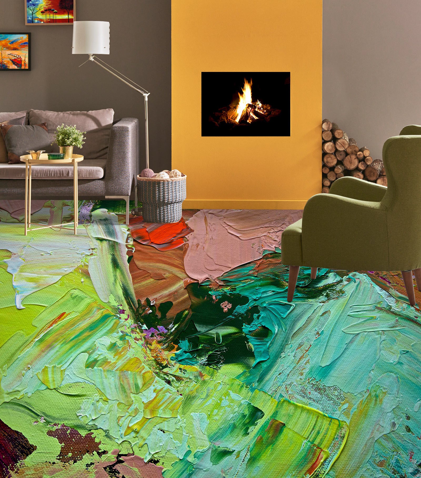 3D Green Paint Brush Pattern 9635 Allan P. Friedlander Floor Mural