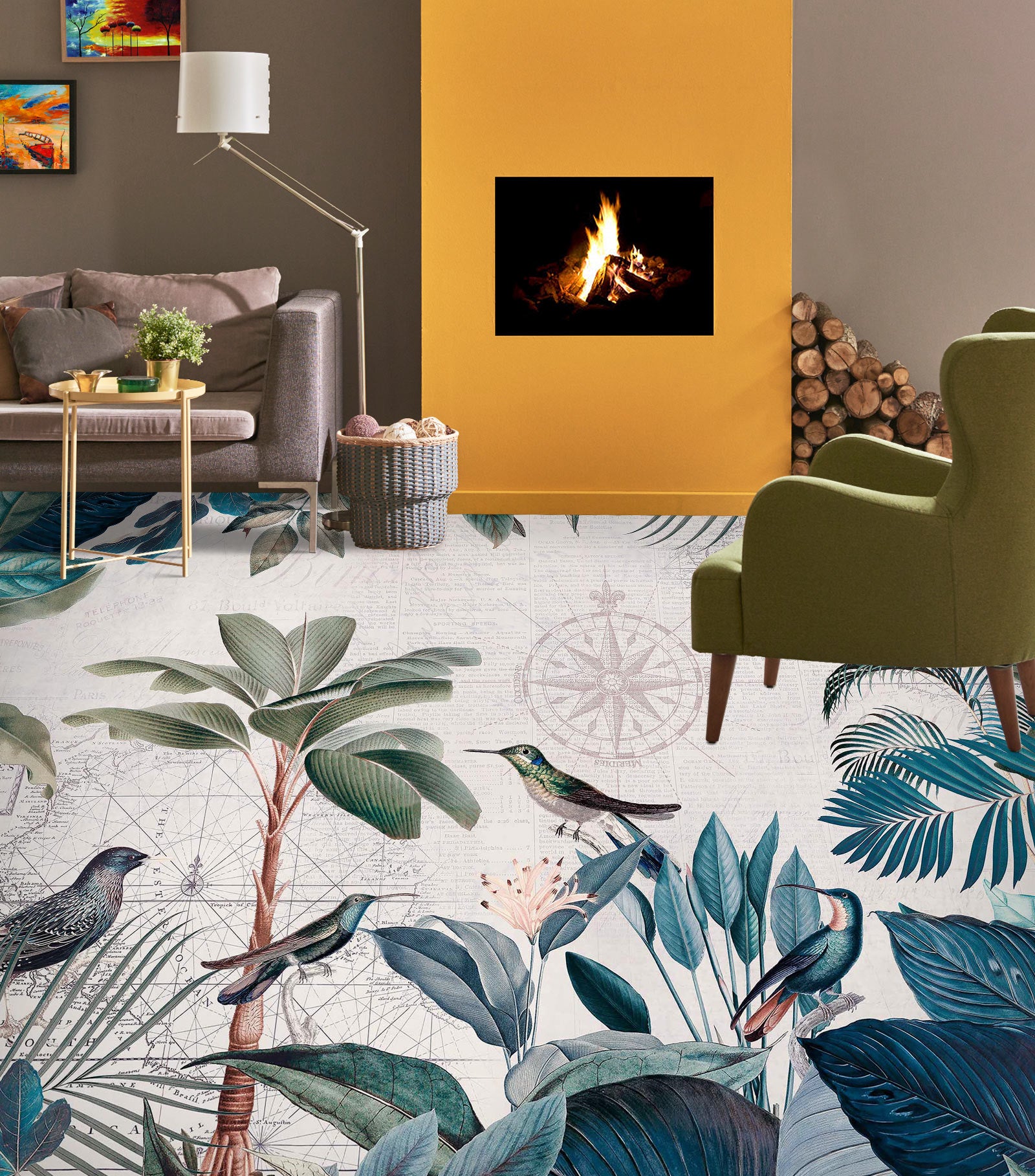 3D Bird Leaves Grove 10049 Andrea Haase Floor Mural