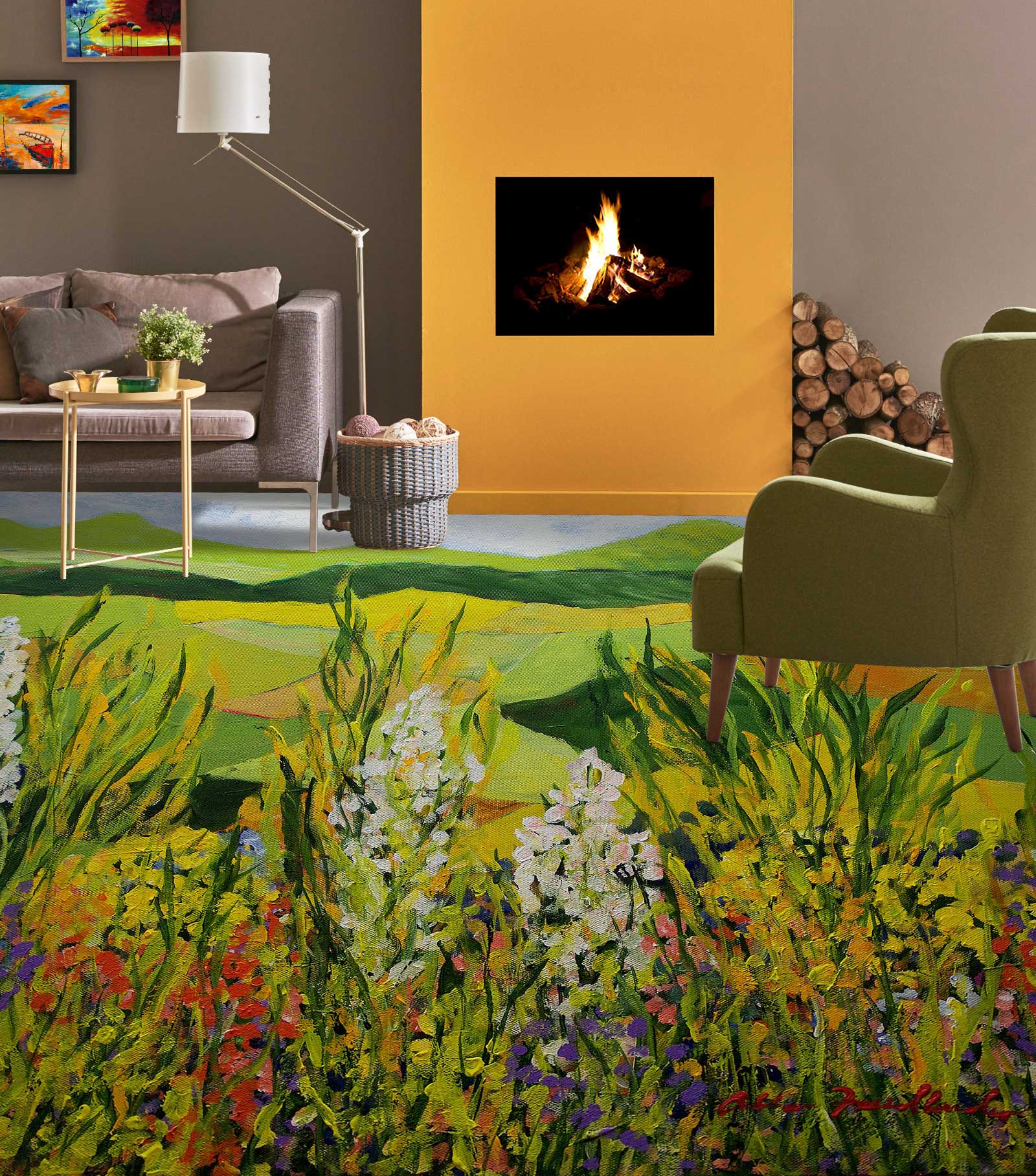3D Flower Bush Hillside Lawn 9662 Allan P. Friedlander Floor Mural