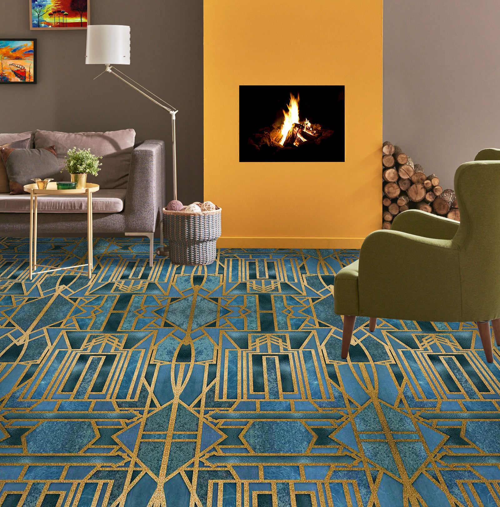 3D Golden Line Texture 102111 Andrea Haase Floor Mural