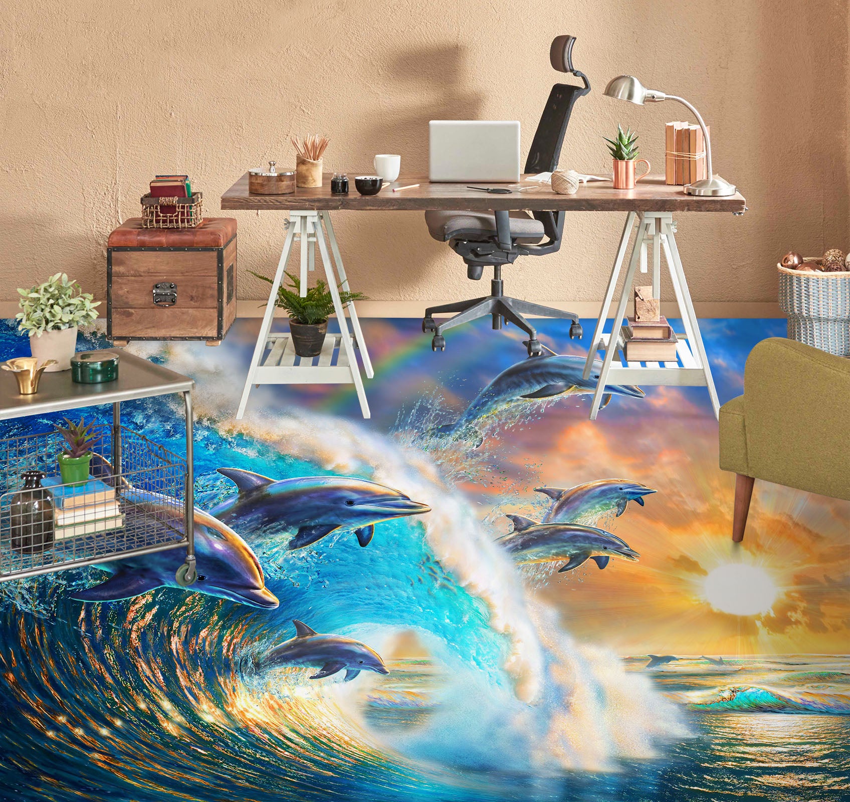 3D Surf Dolphin 96216 Adrian Chesterman Floor Mural