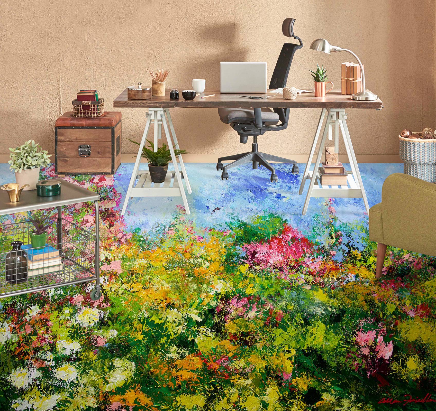 3D Flower Bush Painting 9627 Allan P. Friedlander Floor Mural