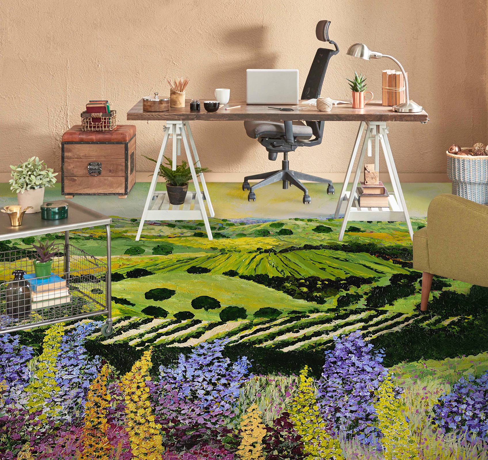 3D Field Purple Flowers 9535 Allan P. Friedlander Floor Mural