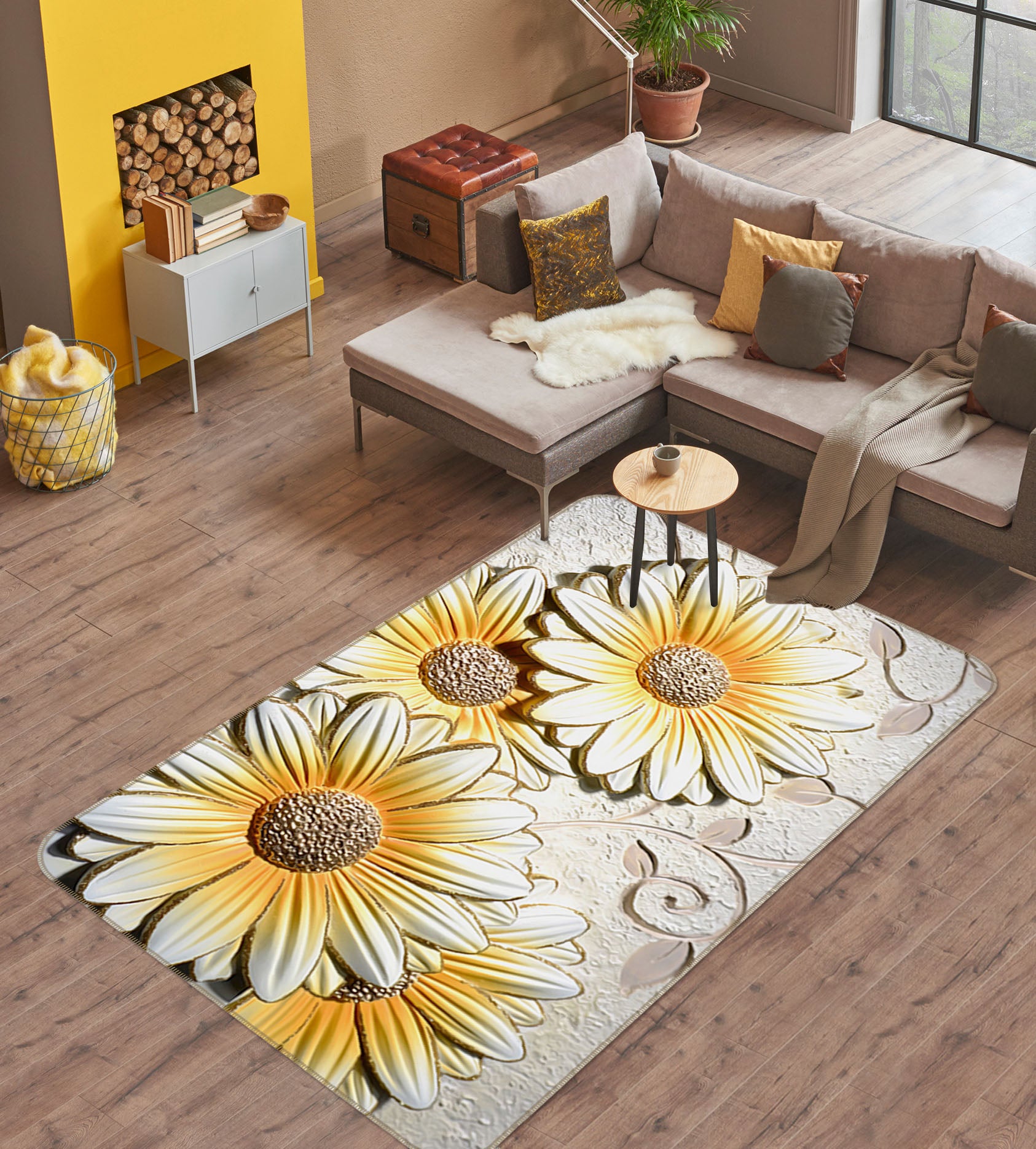 3D Chrysanthemum 32098 Non Slip Rug Mat