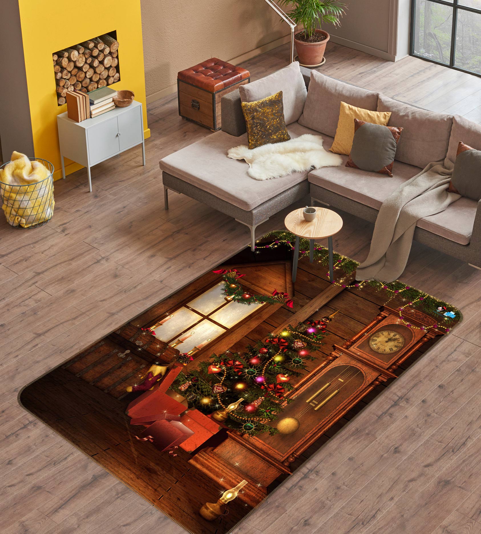 3D Window Clock 55029 Christmas Non Slip Rug Mat Xmas