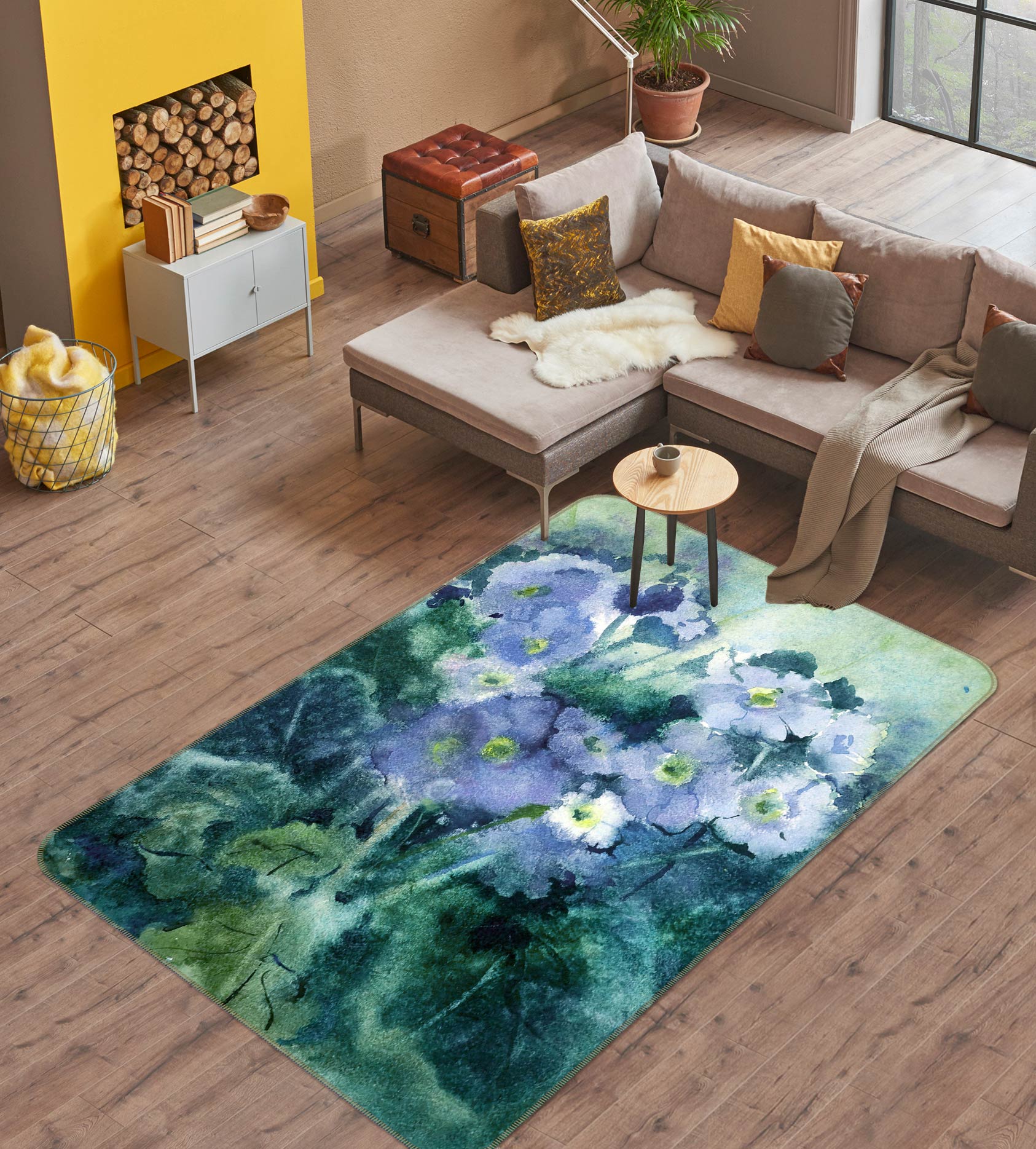 3D Blue Flowers 33062 Non Slip Rug Mat