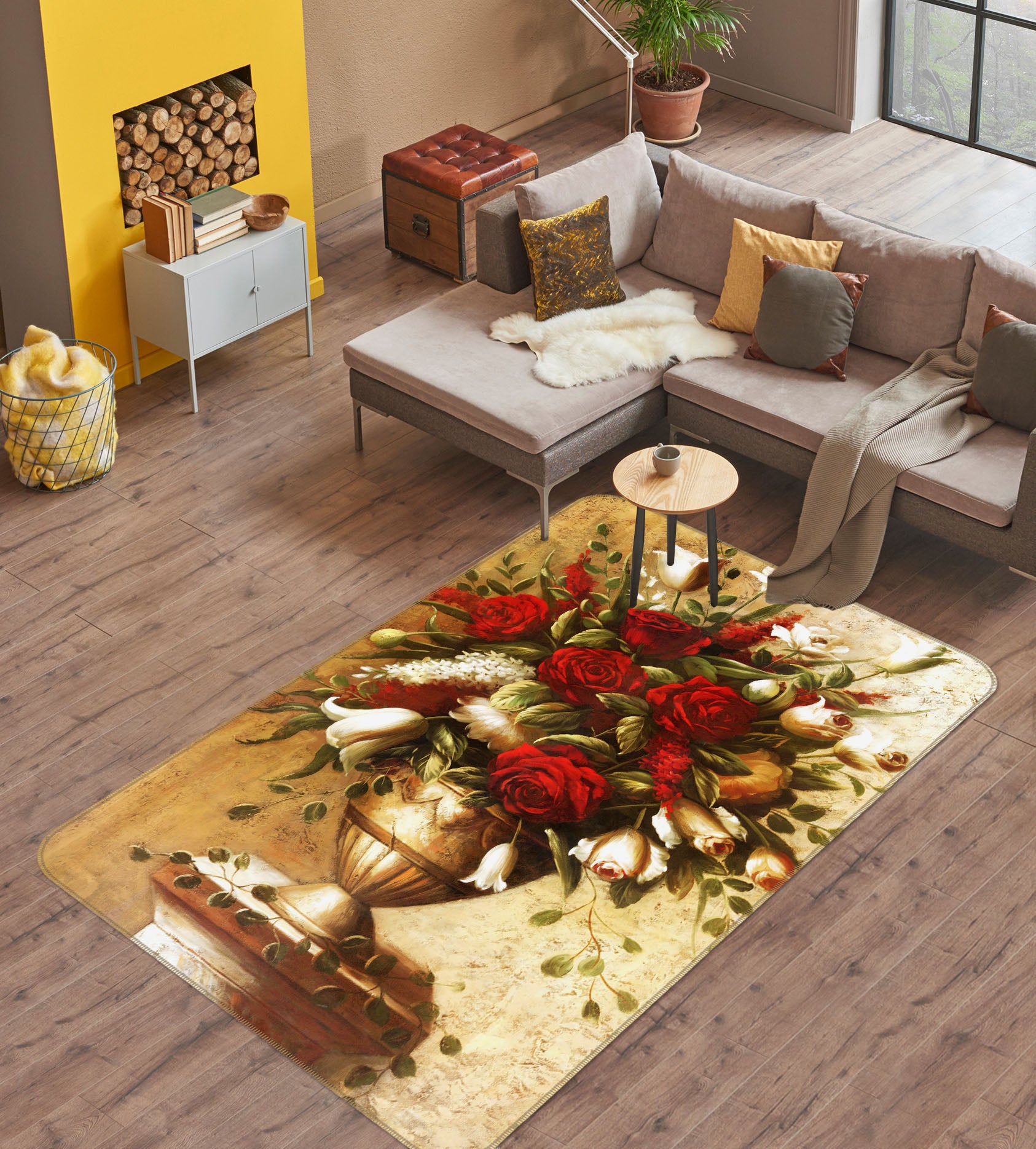 3D Rose Vase 33245 Non Slip Rug Mat