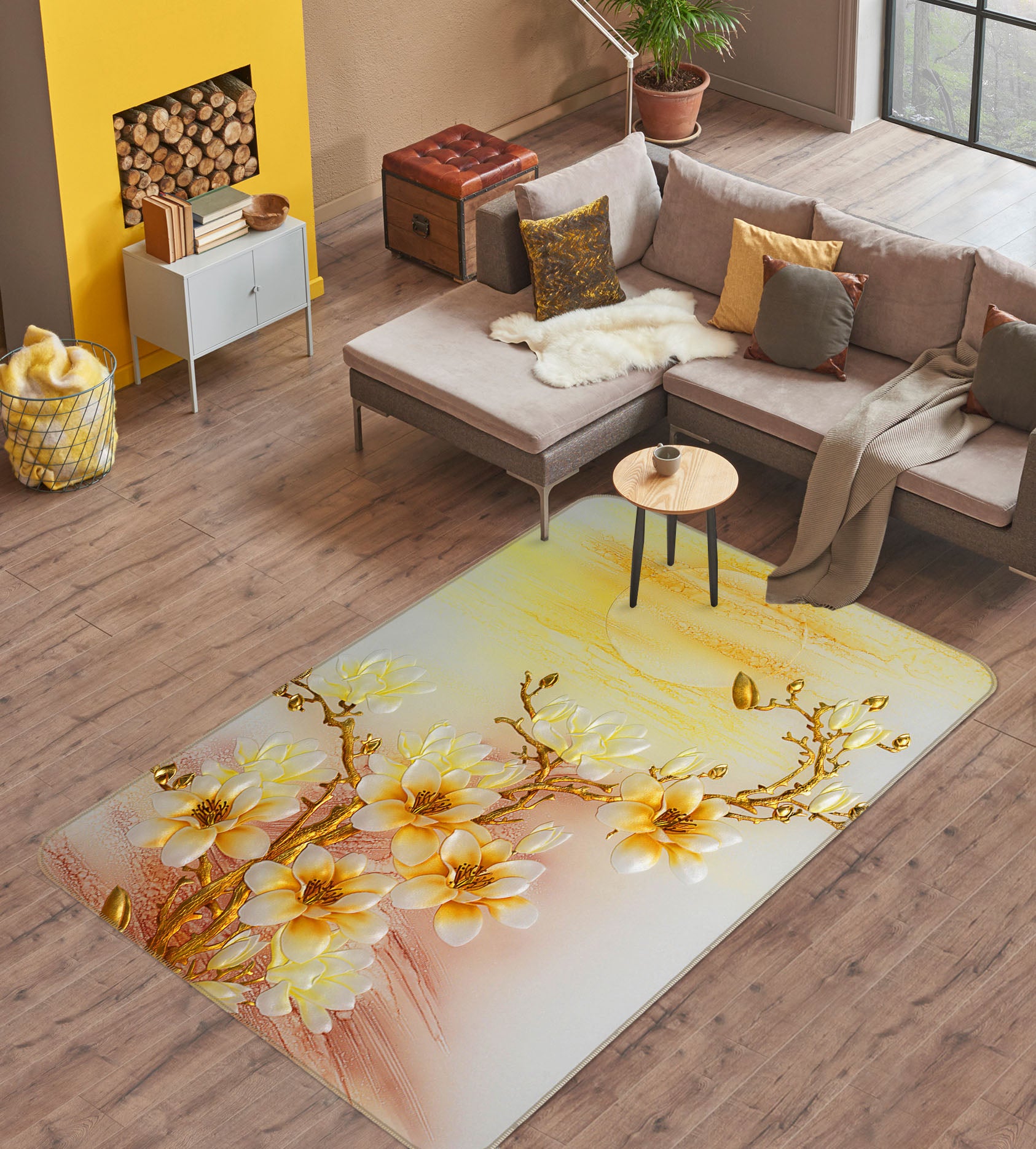 3D Golden Flower 32221 Non Slip Rug Mat