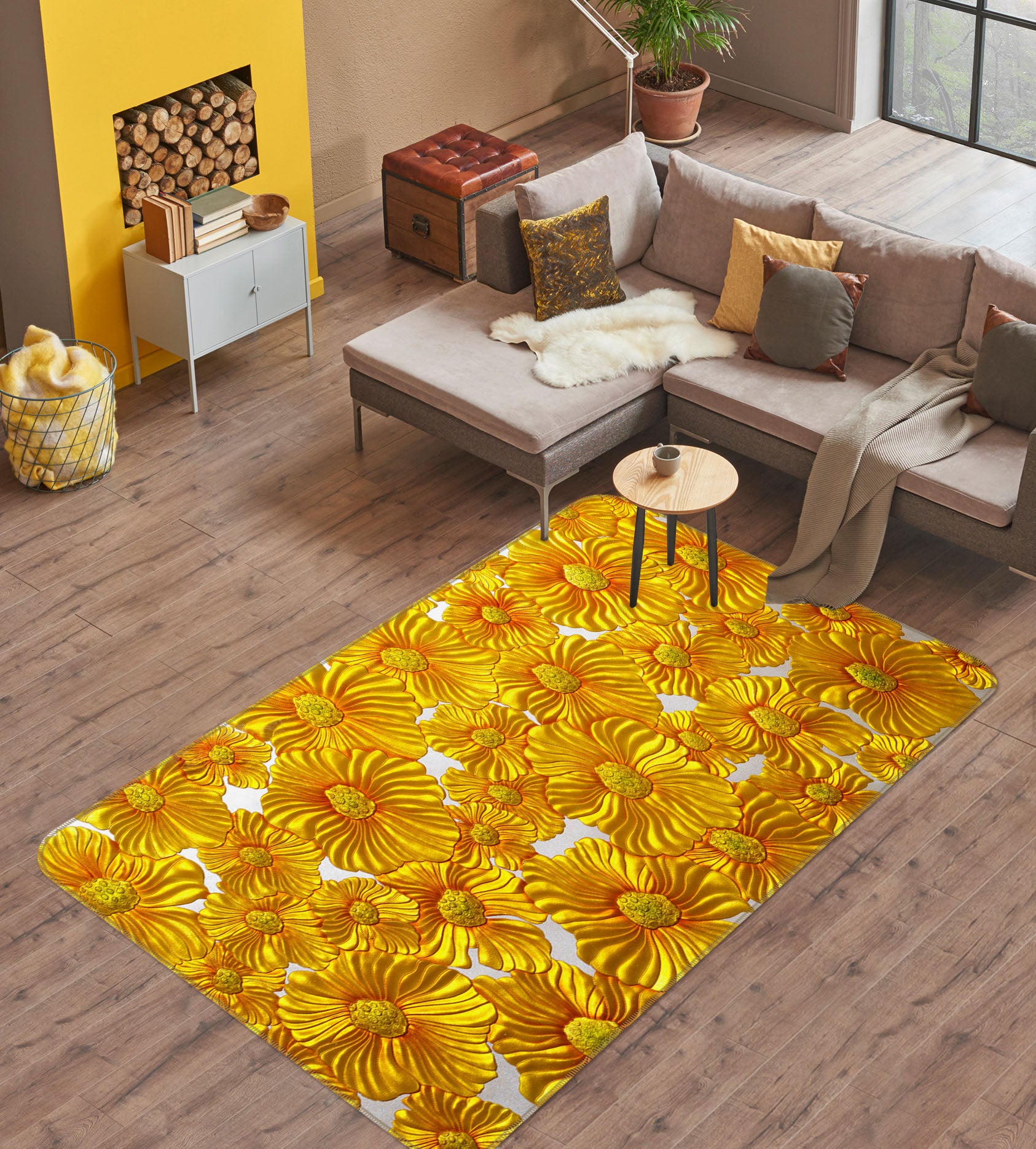 3D Golden Flowers 32226 Non Slip Rug Mat