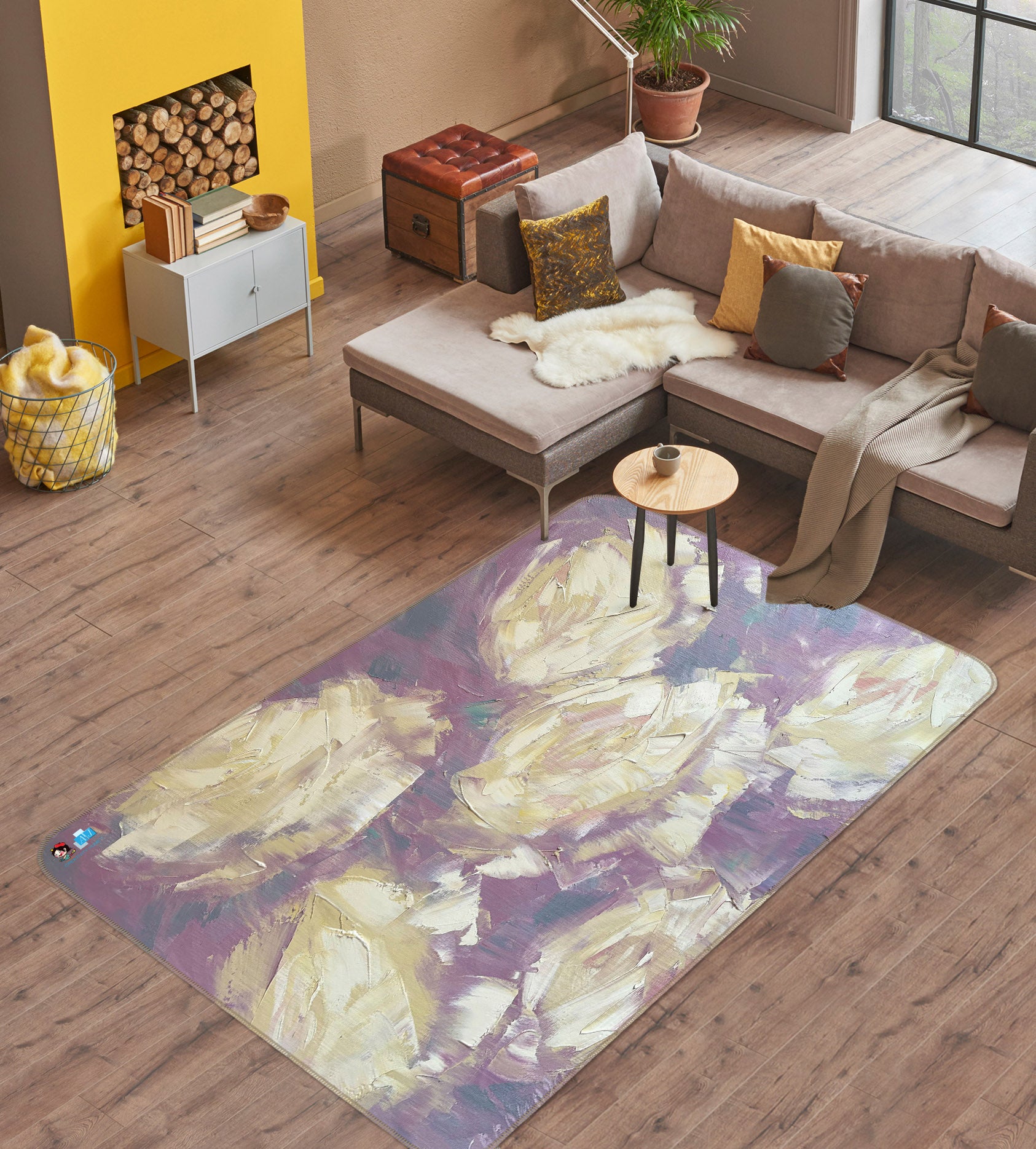 3D White Rose 3842 Skromova Marina Rug Non Slip Rug Mat