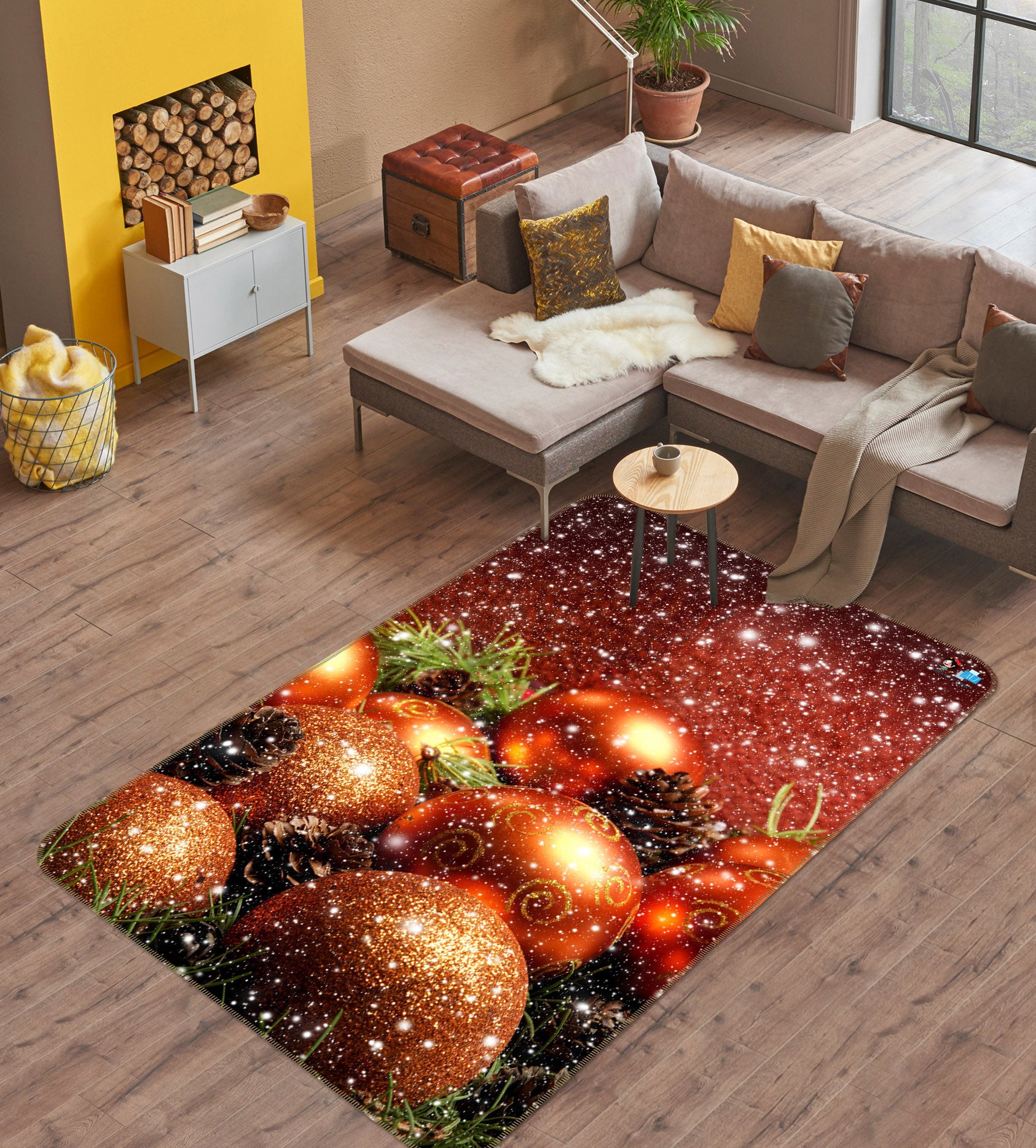 3D Golden Ball 55130 Christmas Non Slip Rug Mat Xmas